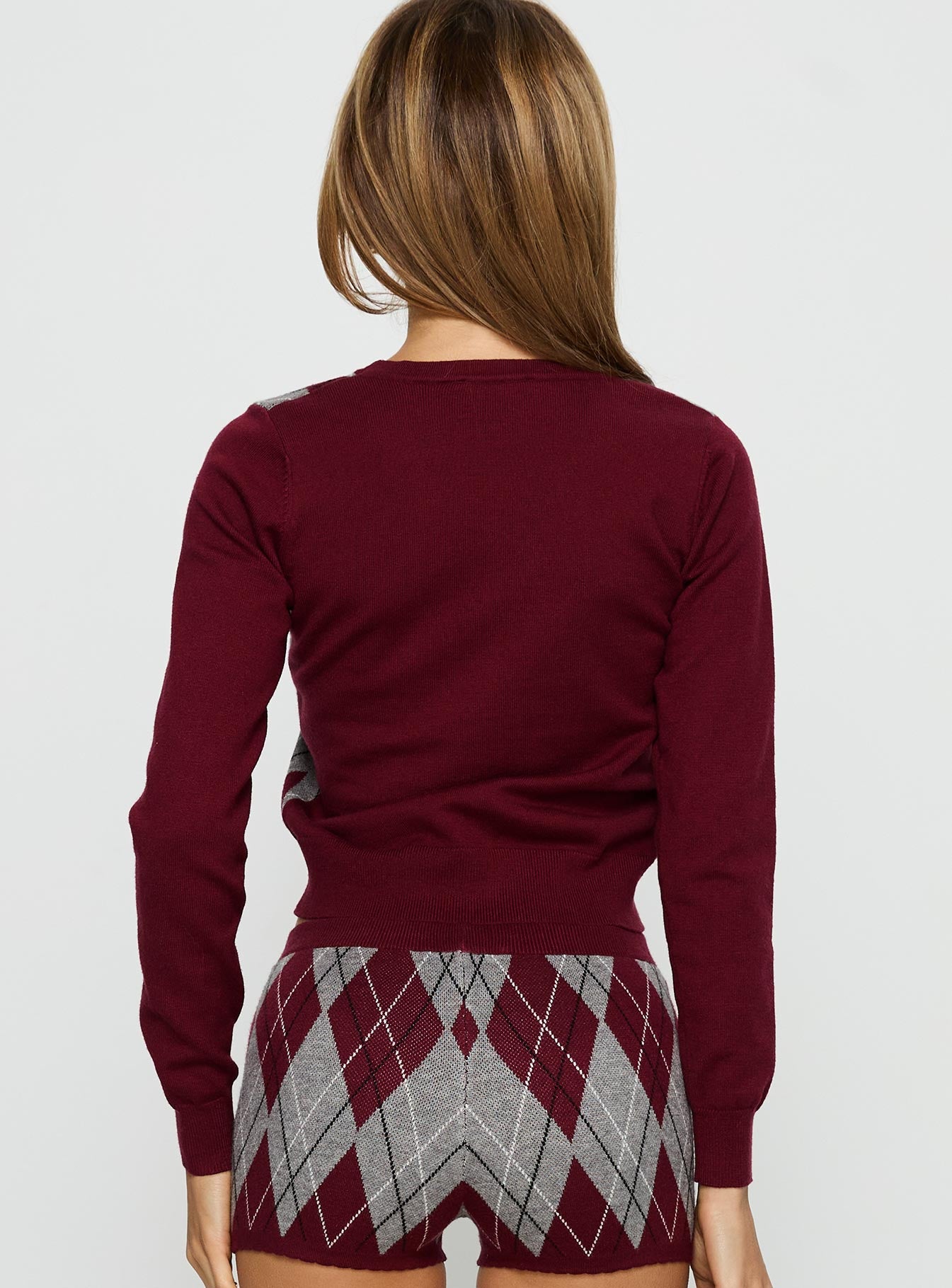 Raiven Knit Cardigan Burgundy Argyle-Vipp Girl