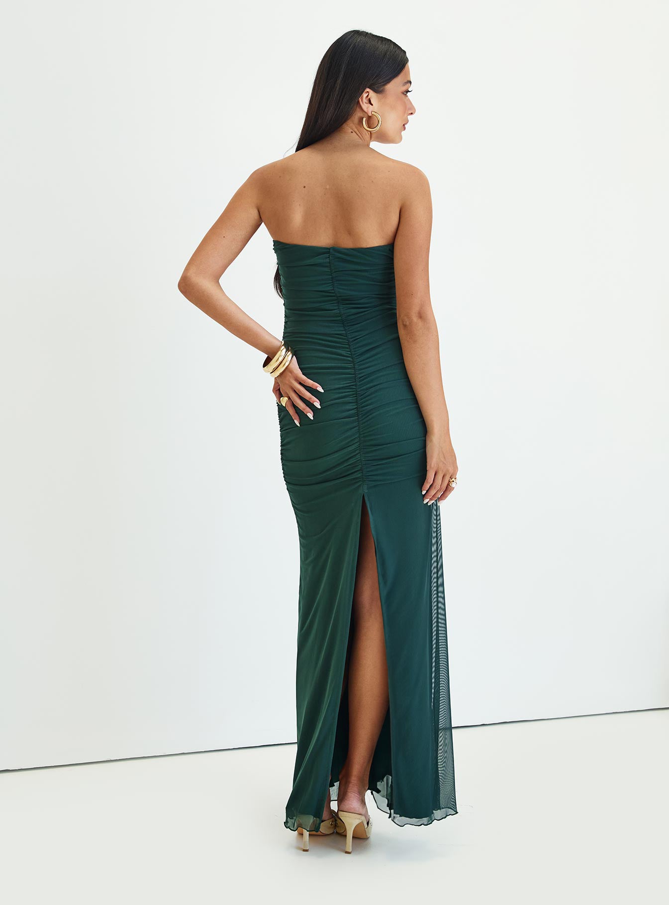 Gomeza Strapless Cut Out Maxi Dress Dark Green-Vipp Girl