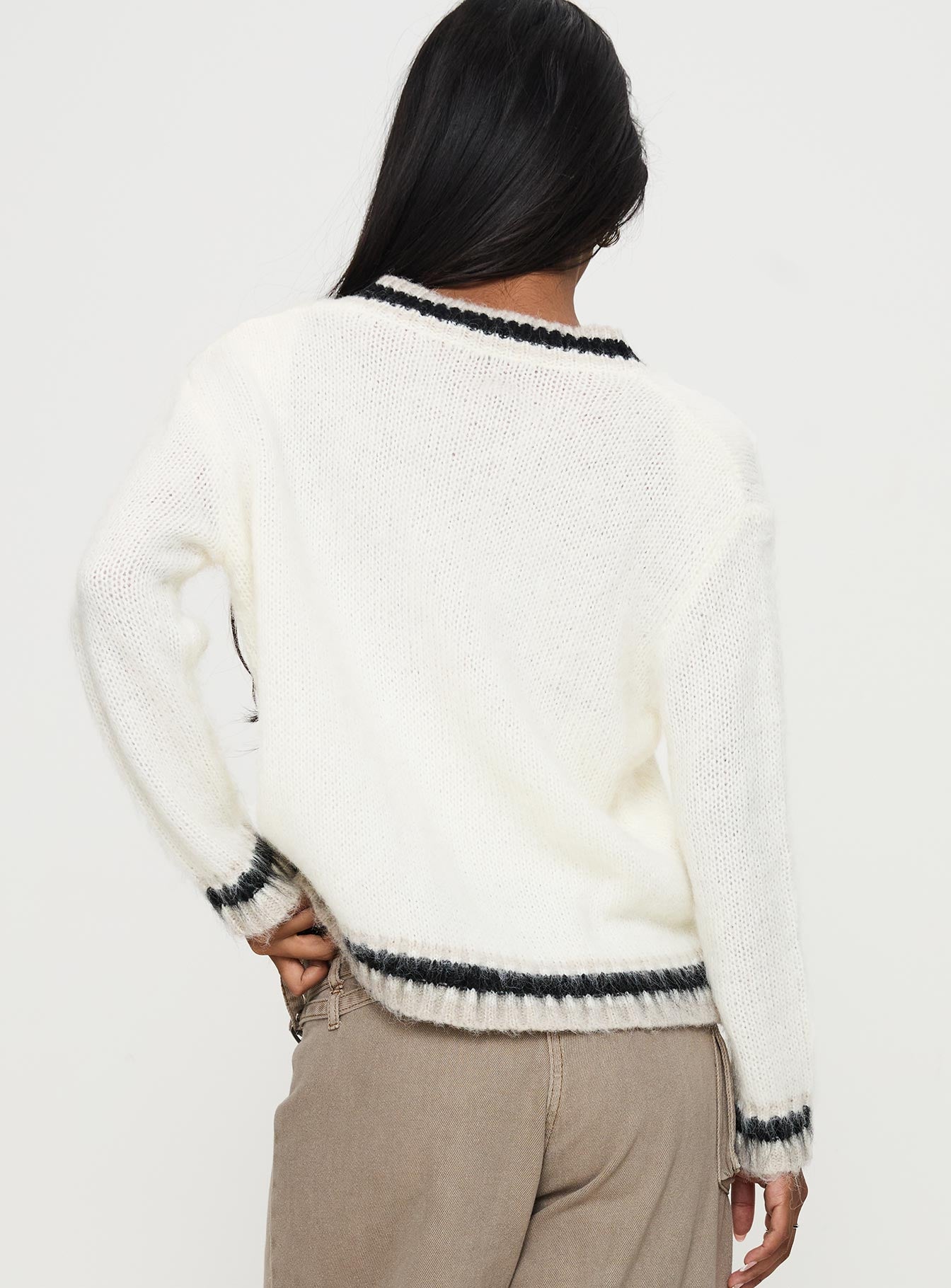 Federation V Neck Knit Sweater White-Vipp Girl