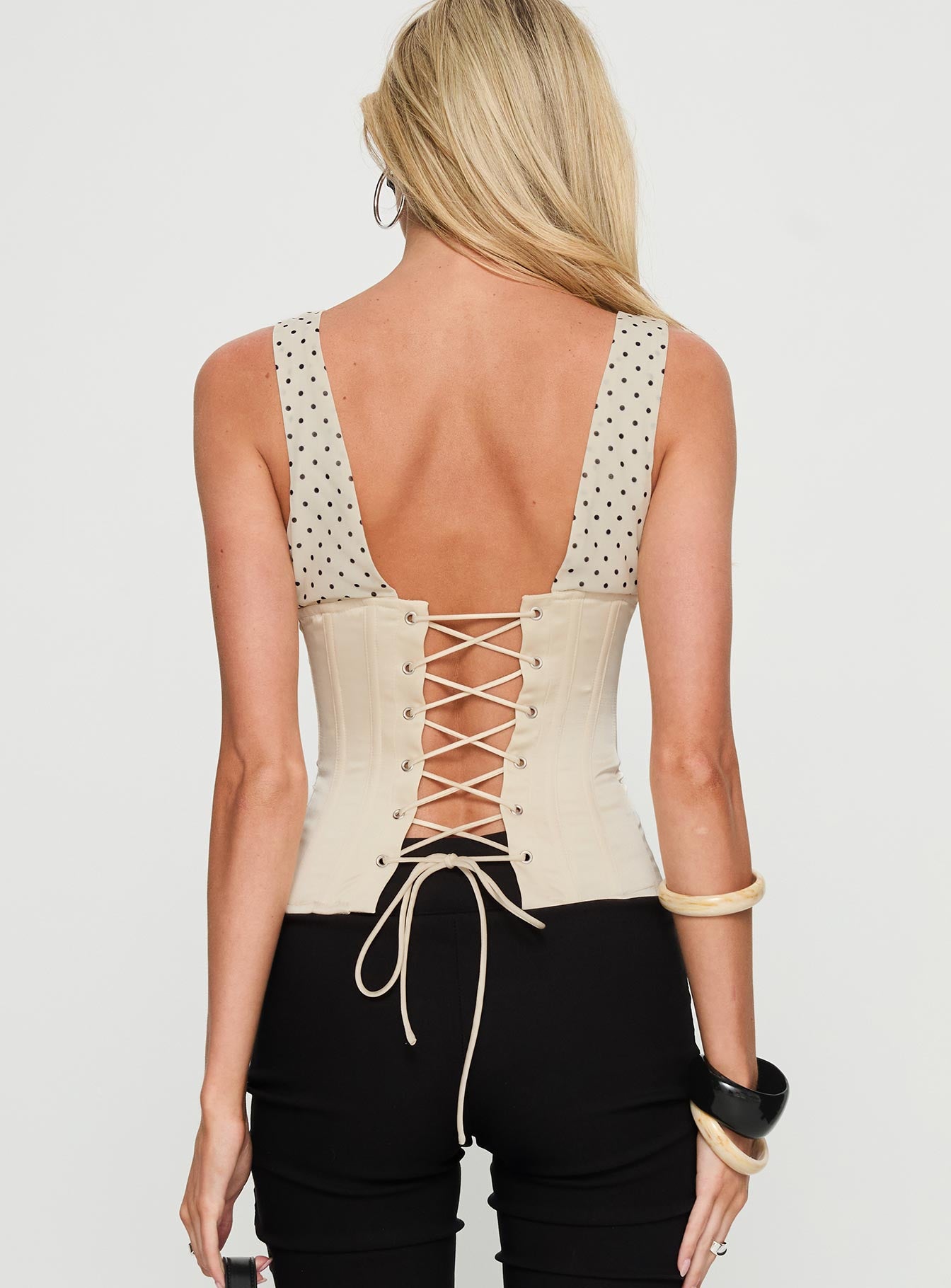 Briannah Contrast Corset Top Cream Polka-Vipp Girl