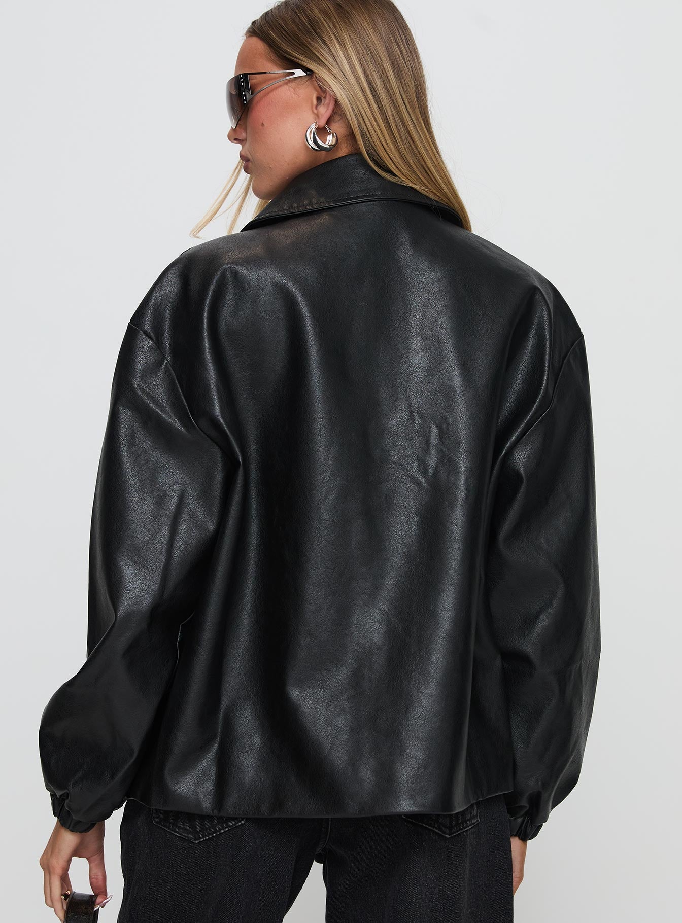 Missed Call Faux Leather Bomber Jacket Black-Vipp Girl
