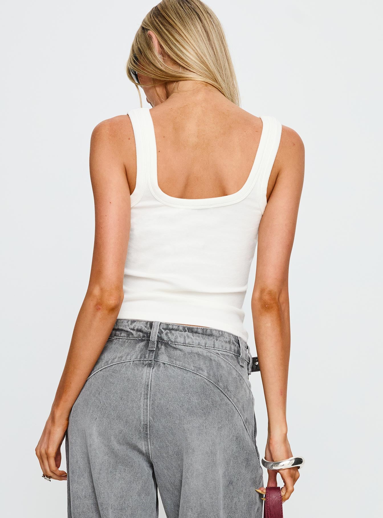 Diviana Droplet Rib Tank Top White-Vipp Girl