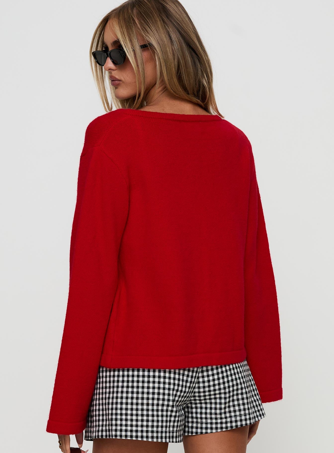 Norine Tie Up Knit Sweater Red-Vipp Girl