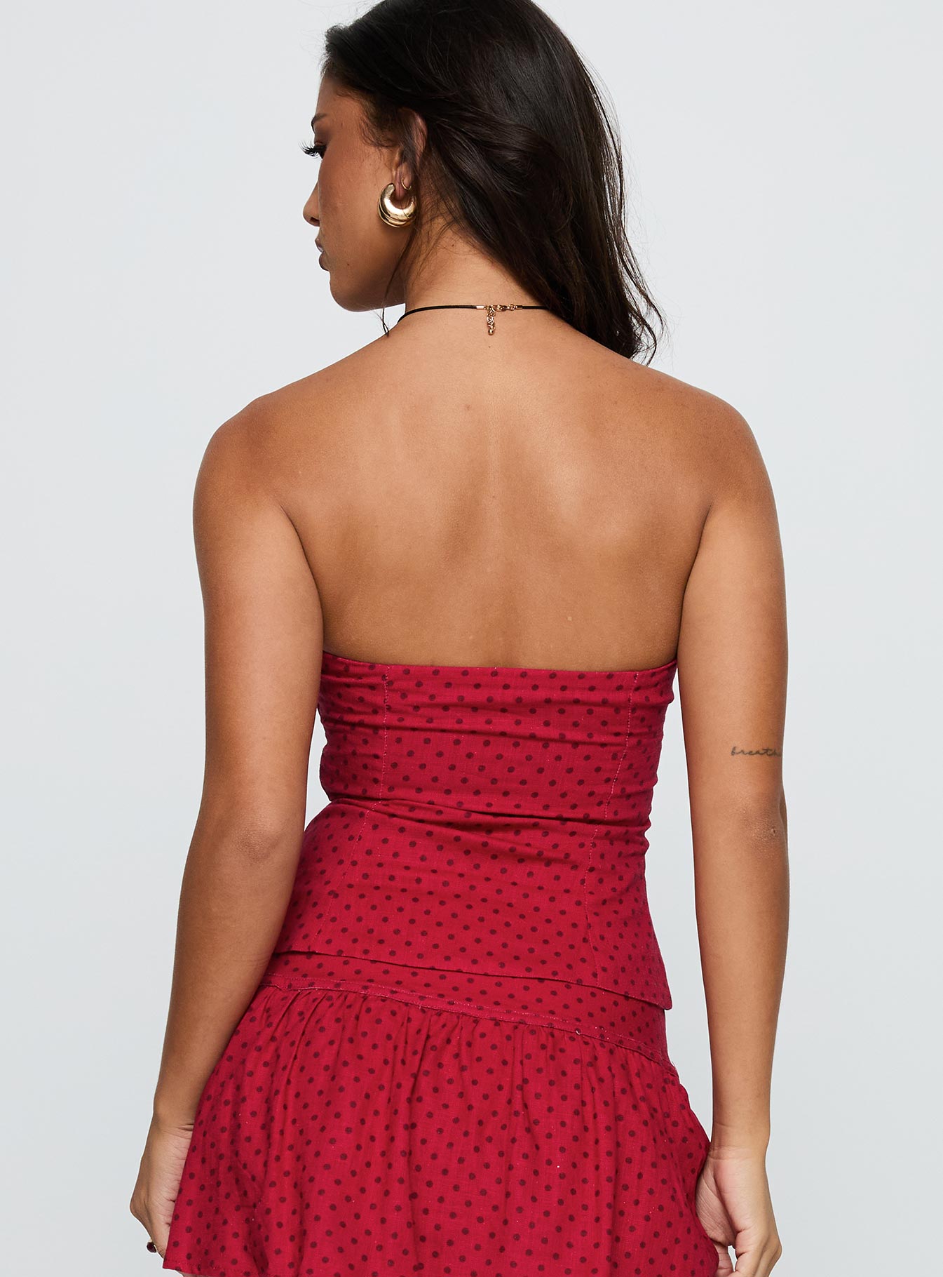 Kandee Twist Linen Blend Top Red Polka-Vipp Girl