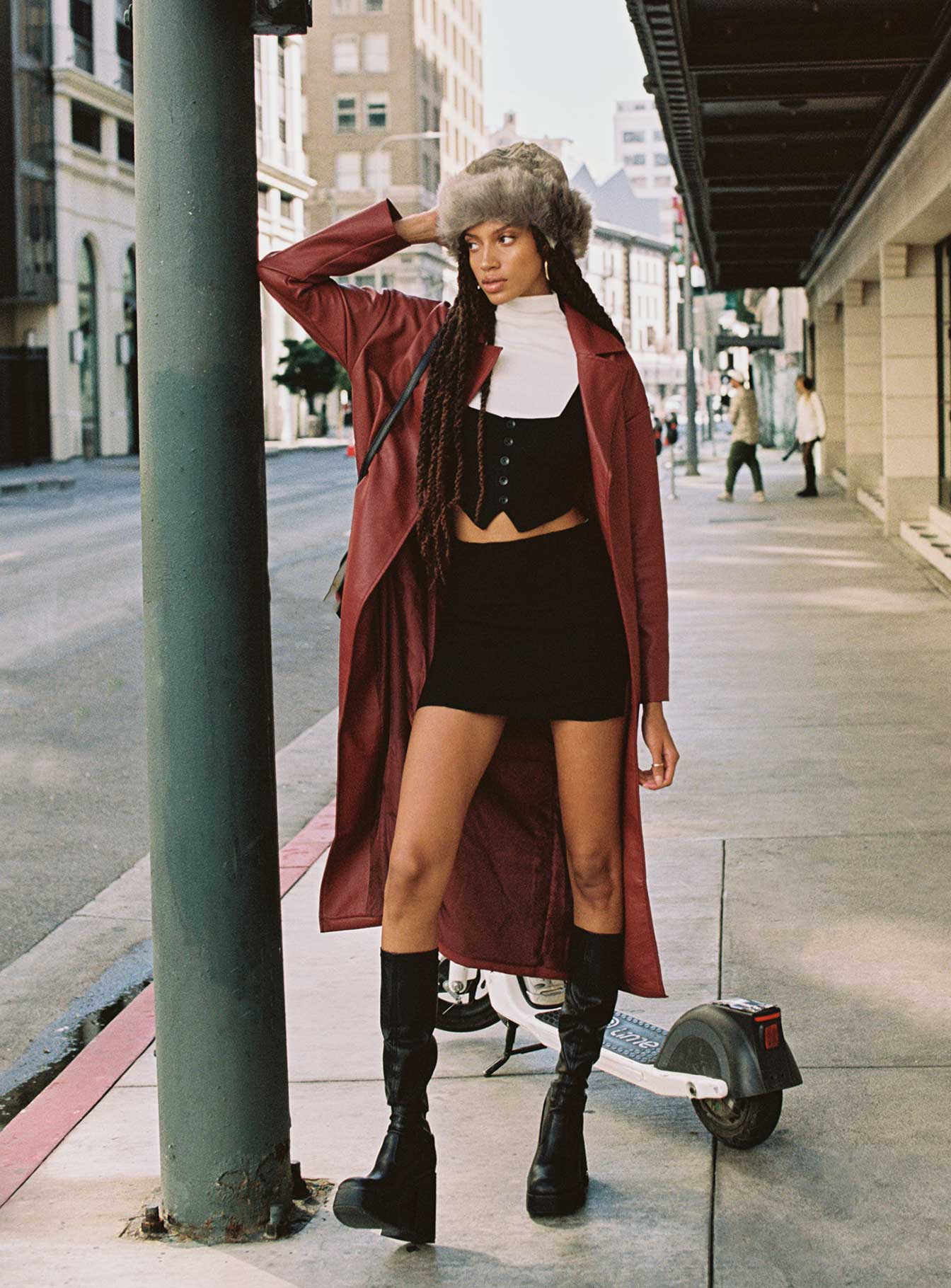 Leif Faux Leather Long Coat Burgundy-Vipp Girl