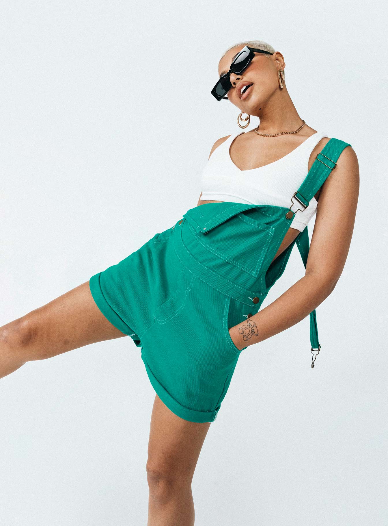 Kacey Short Overalls Denim Green-Vipp Girl