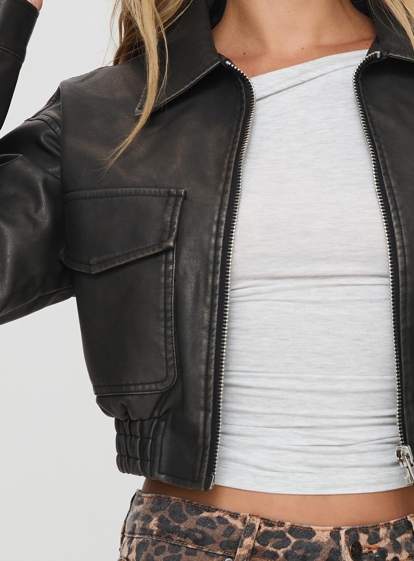 Eavar Faux Leather Jacket Washed Black-Vipp Girl