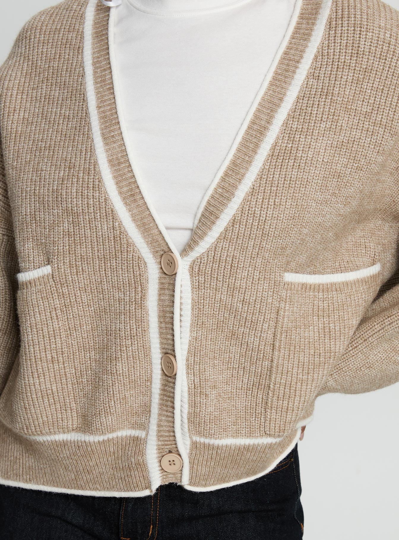 Cressara Contrast Knit Cardigan Beige / White-Vipp Girl