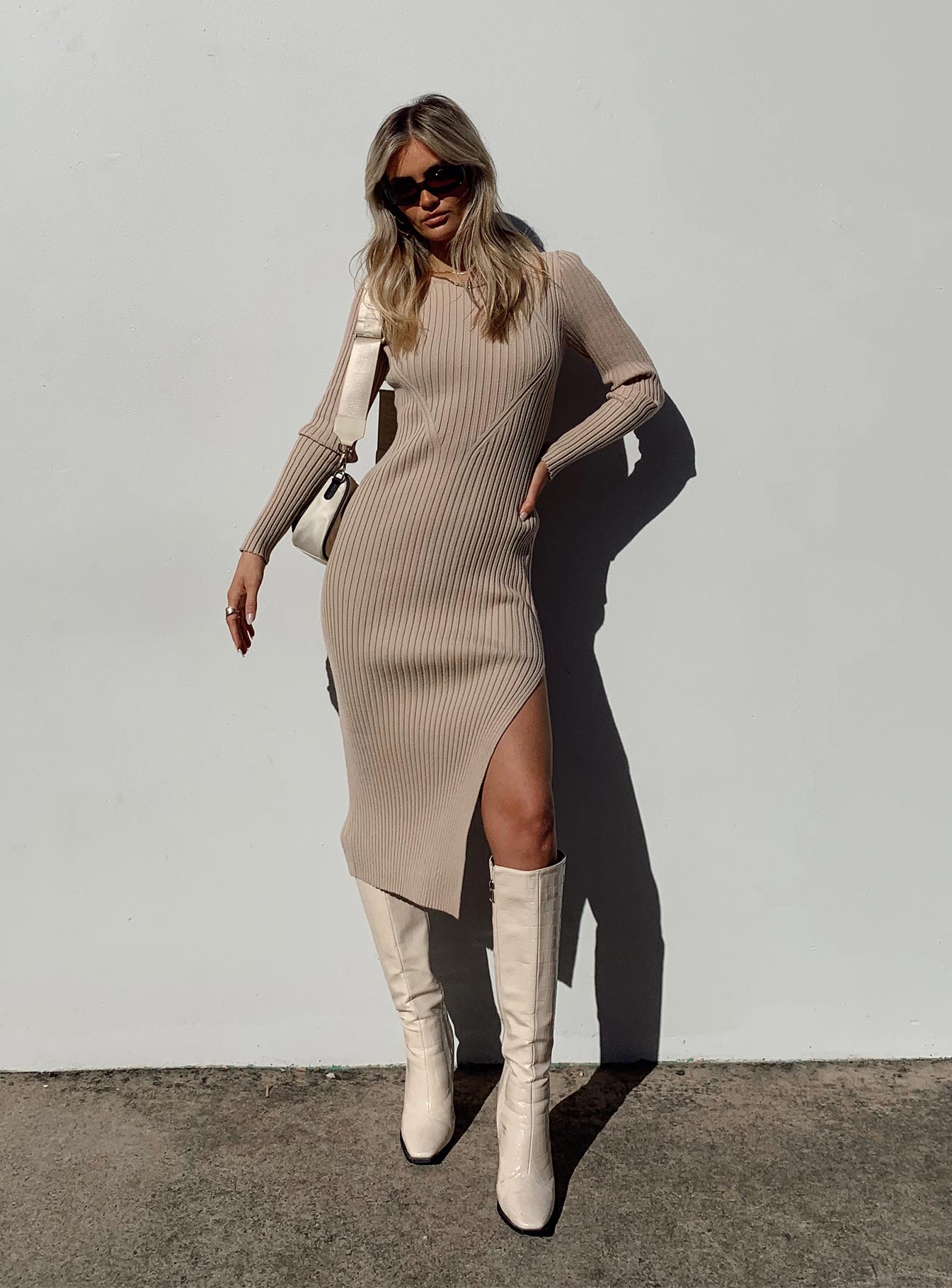 Nicky Midi Dress Beige-Vipp Girl