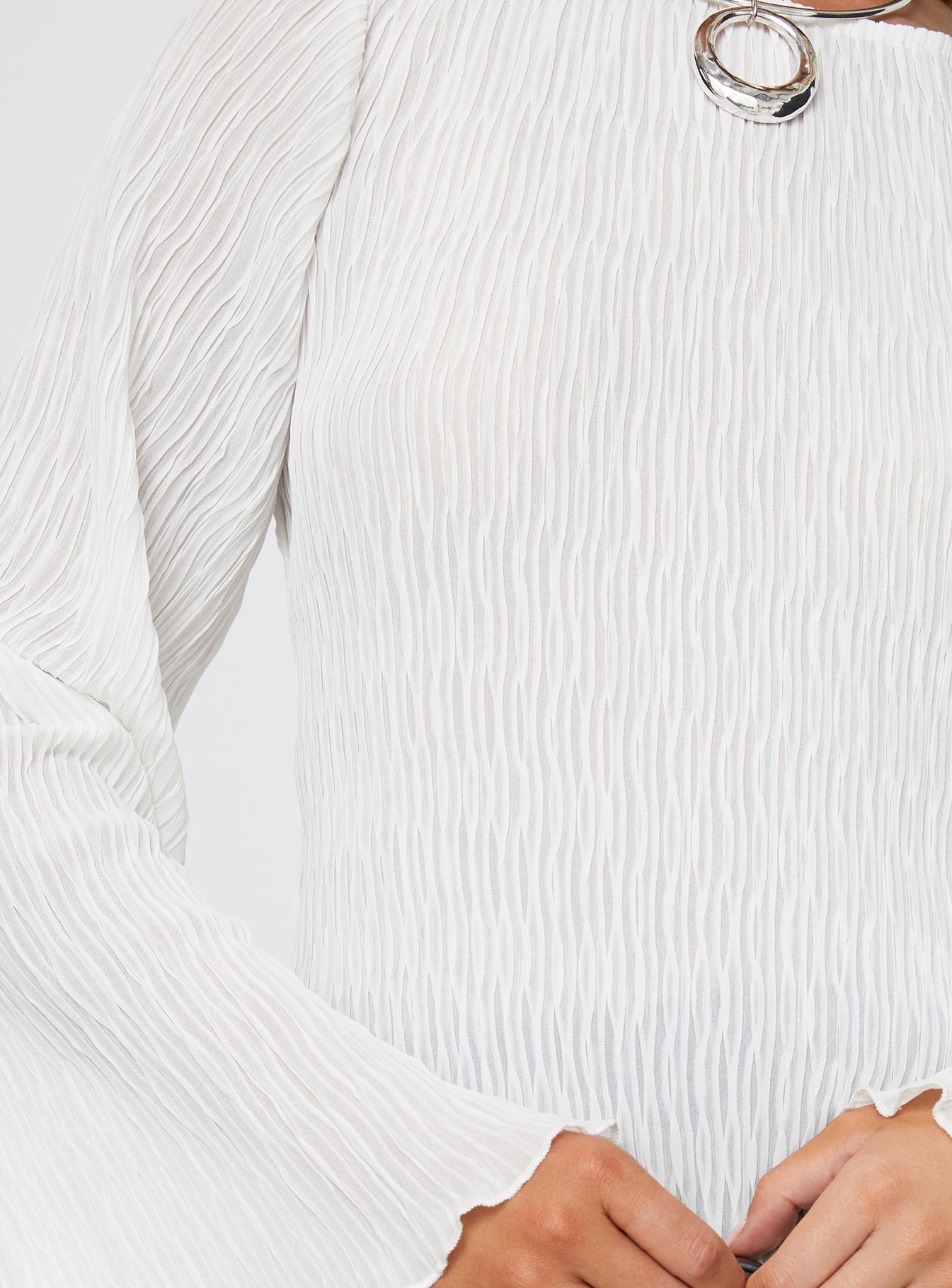 Mosaic Long Sleeve Sheer Top White-Vipp Girl