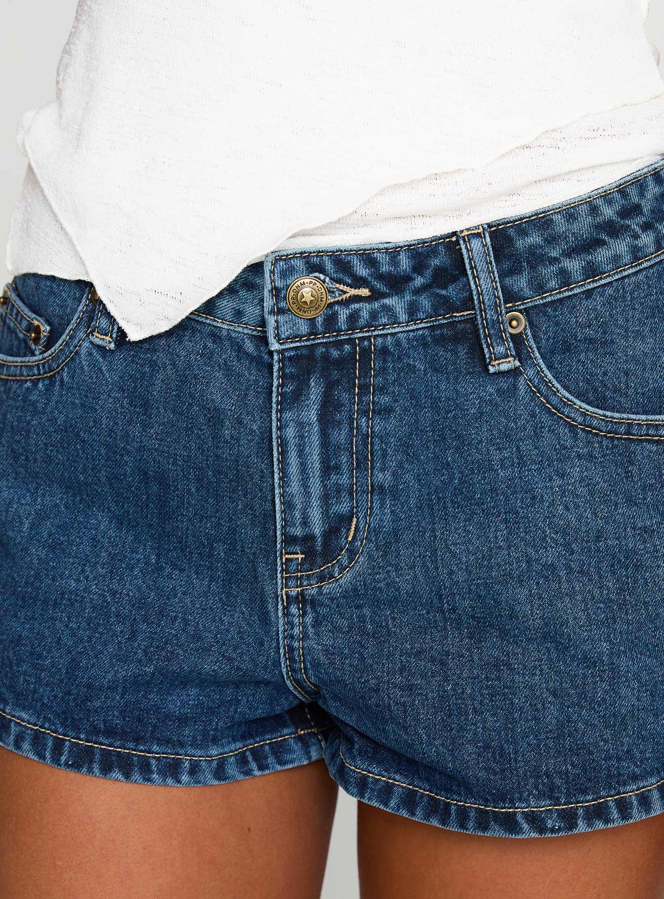 Dreamful Low Rise Mini Denim Short Mid Wash Tall-Vipp Girl