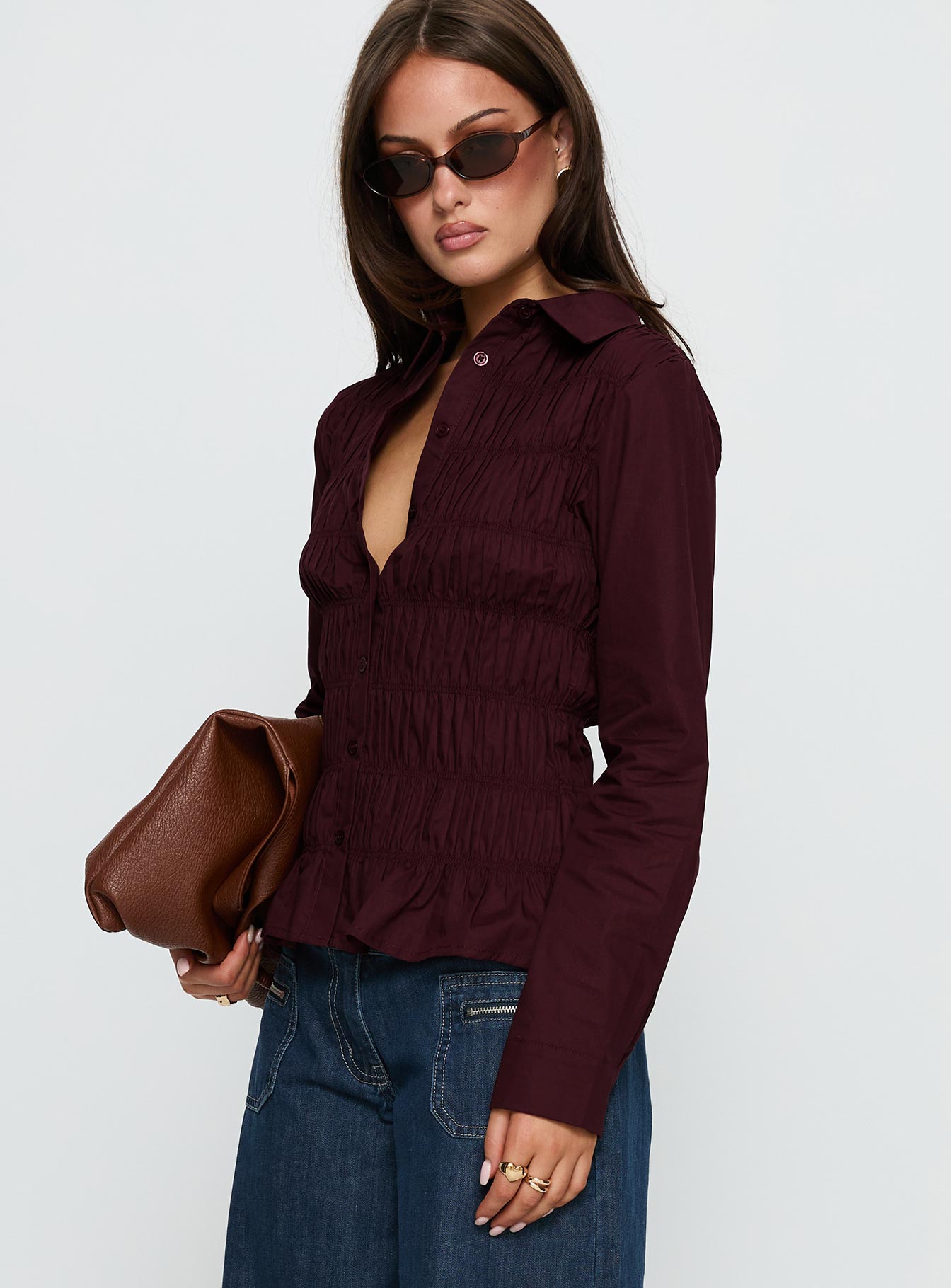Cultivate Shirred Long Sleeve Top Plum-Vipp Girl