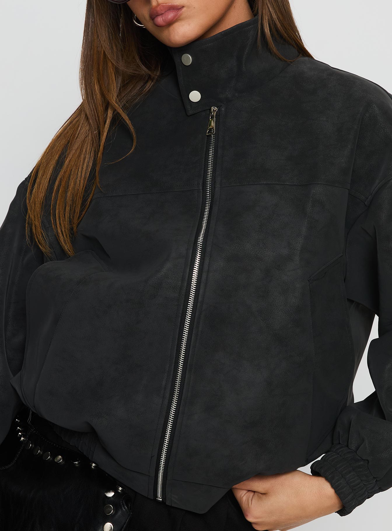 Ellissa Faux Suede Bomber Jacket Black-Vipp Girl