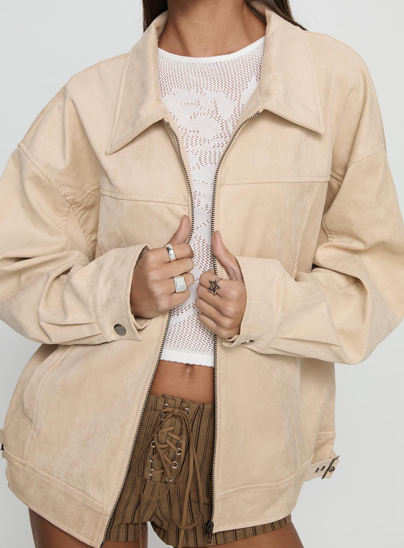 Goldsmith Faux Suede Bomber Jacket Beige-Vipp Girl