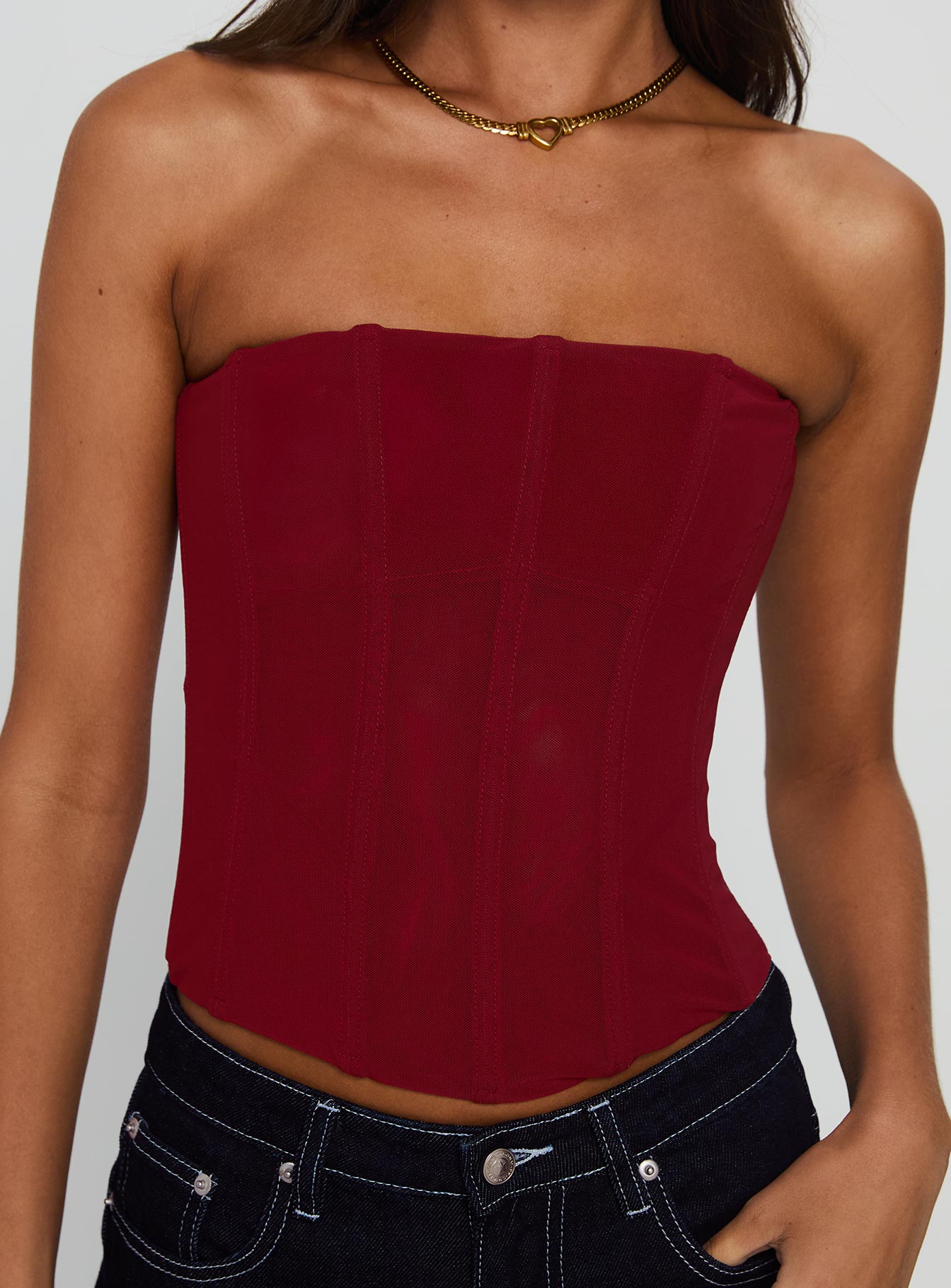 Oscuro Longline Mesh Corset Top Berry-Vipp Girl