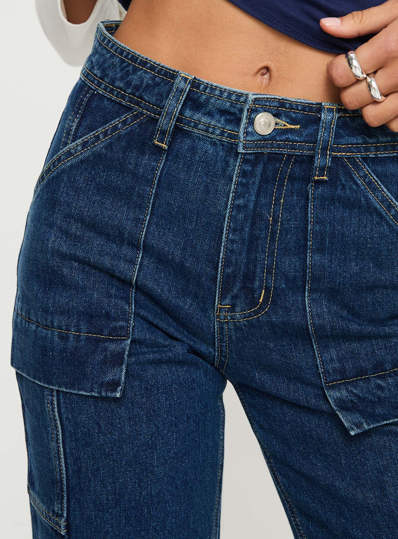 Chad High Rise Wide Leg Cargo Jeans Dark Wash Denim-Vipp Girl