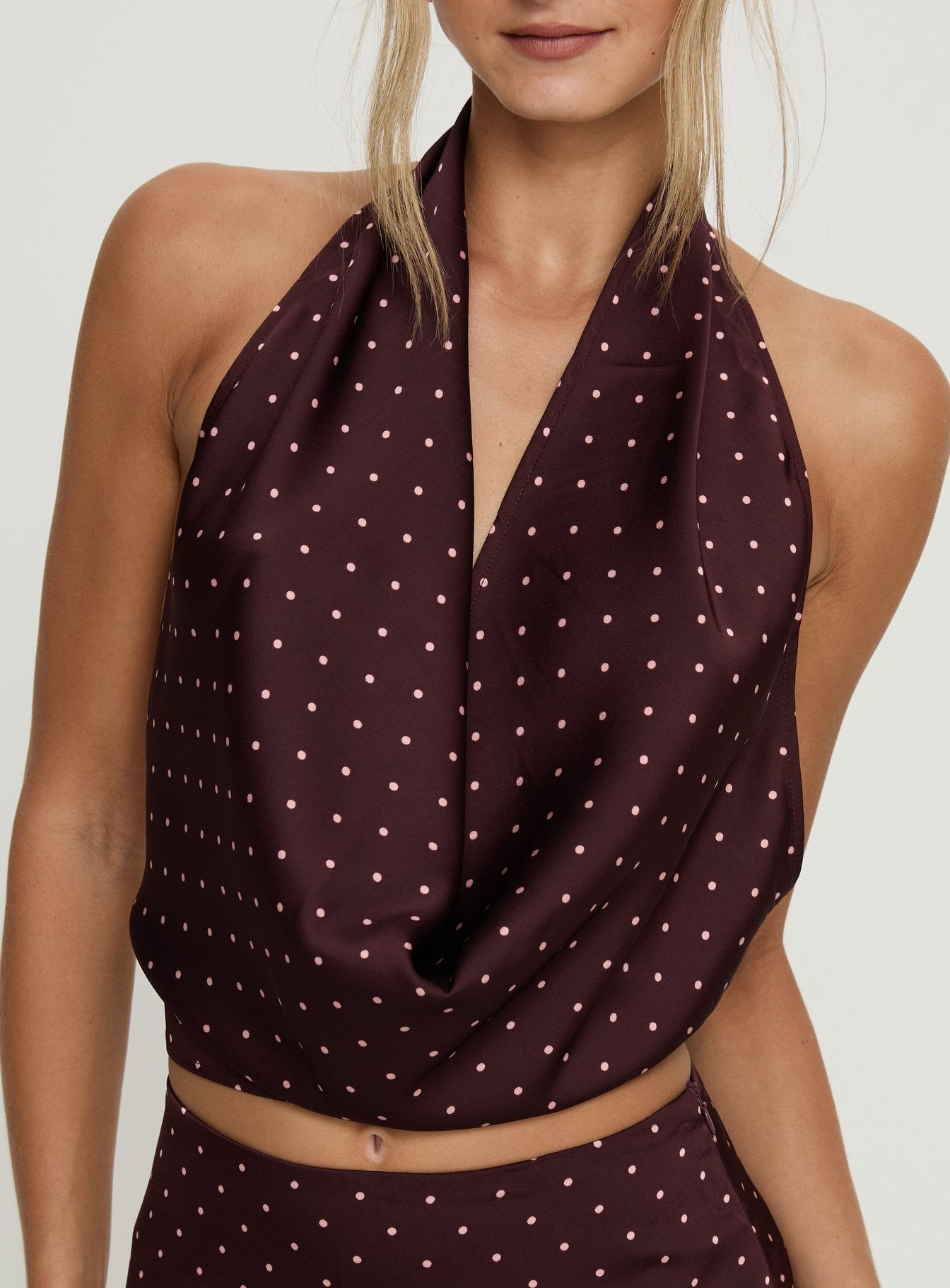 Keiana Plunge Neck Top Burgundy / Pink Polka-Vipp Girl