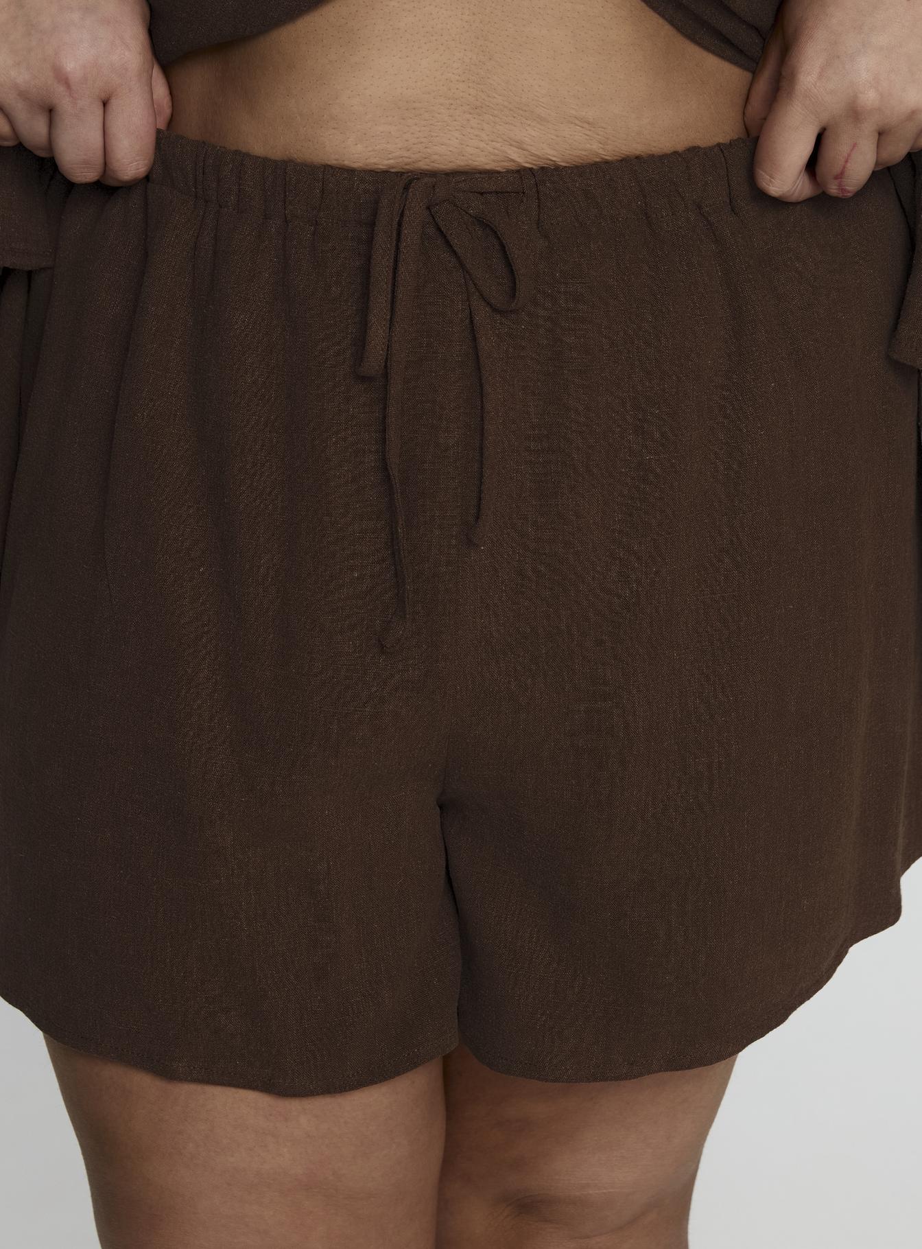 Peni Drawstring Linen Shorts Chocolate Curve-Vipp Girl