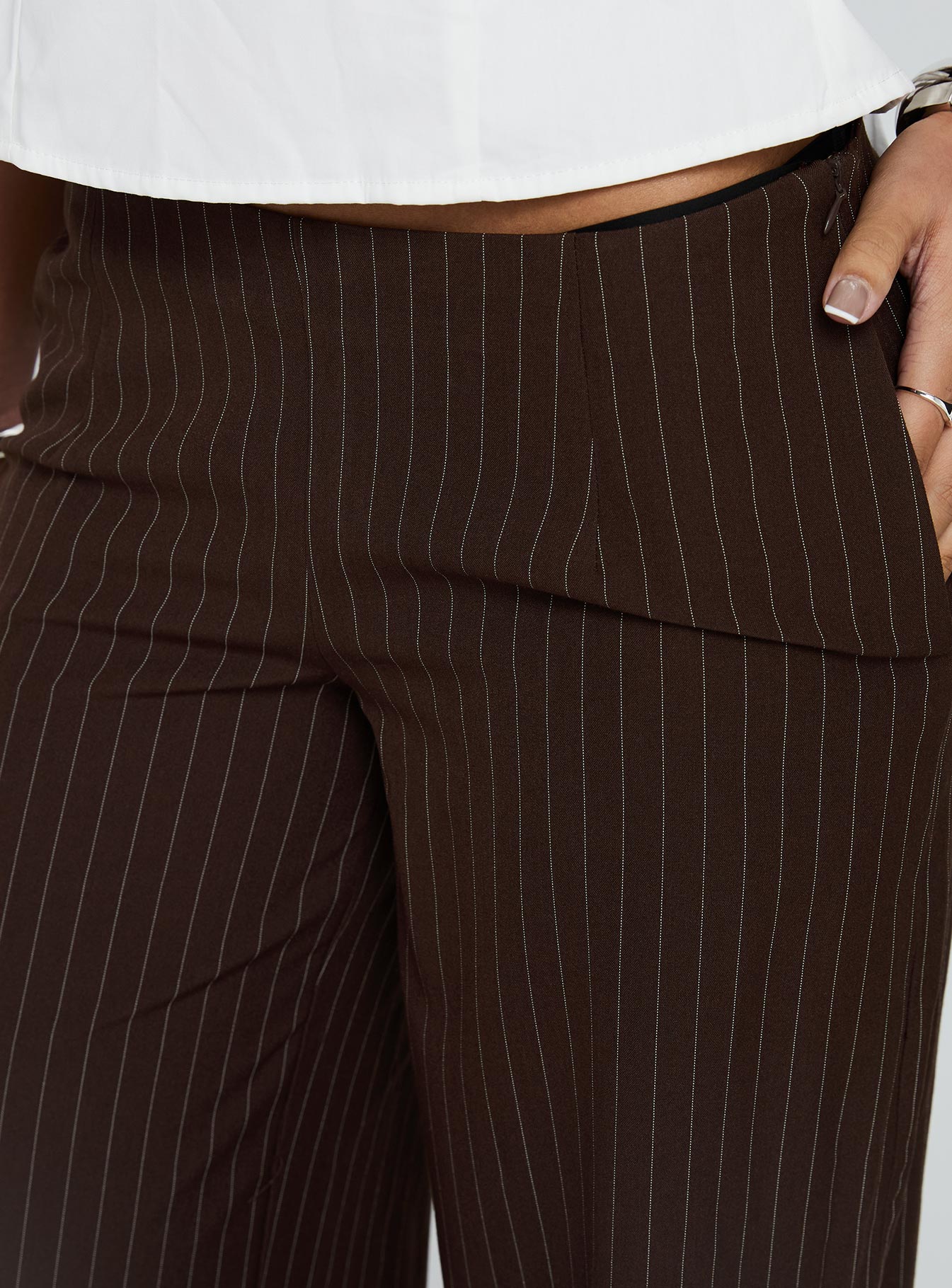Khane Low Rise Wide Leg Pant Brown Pinstripe-Vipp Girl