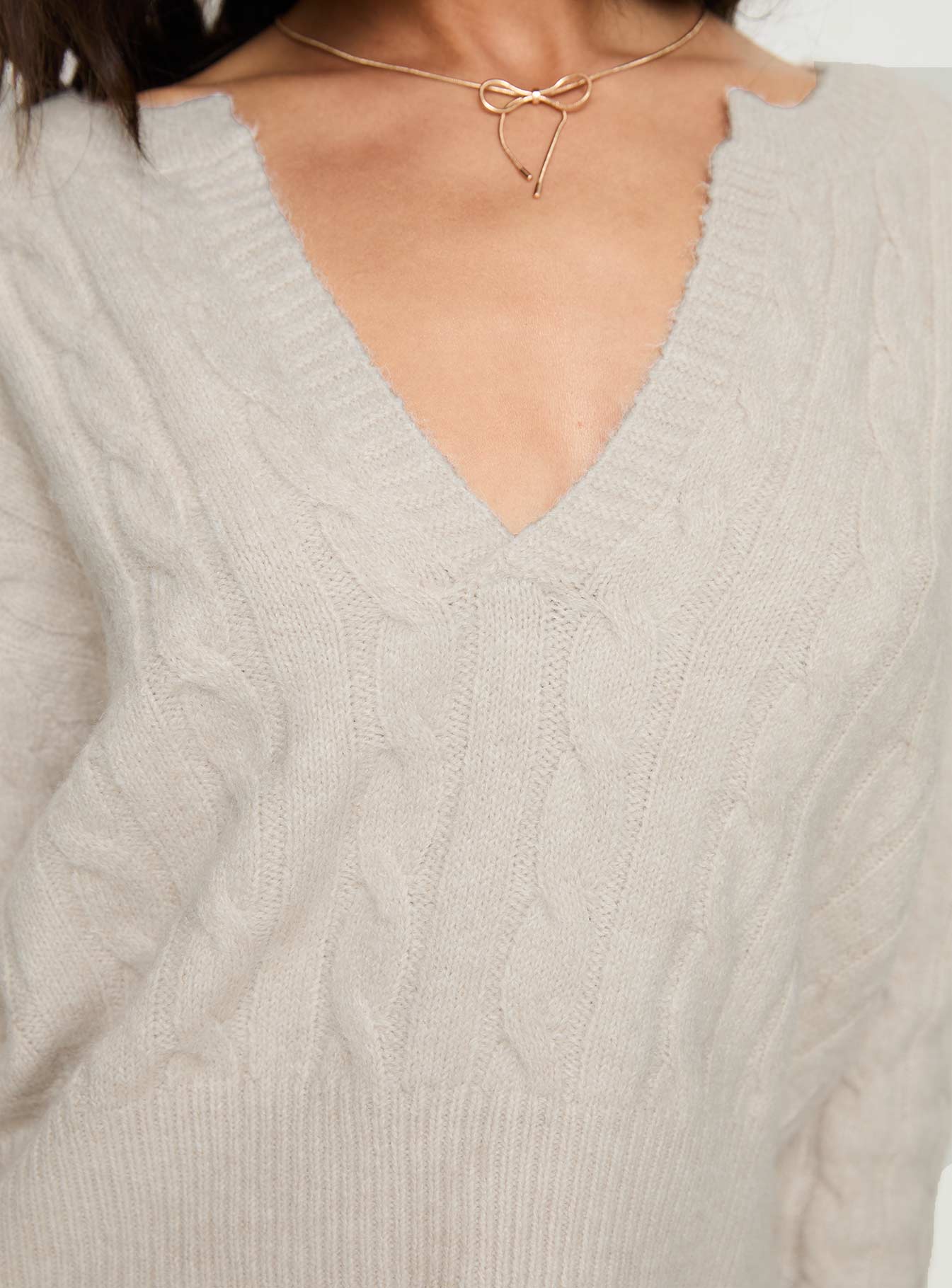 Nicolie Cable Knit Sweater Beige-Vipp Girl