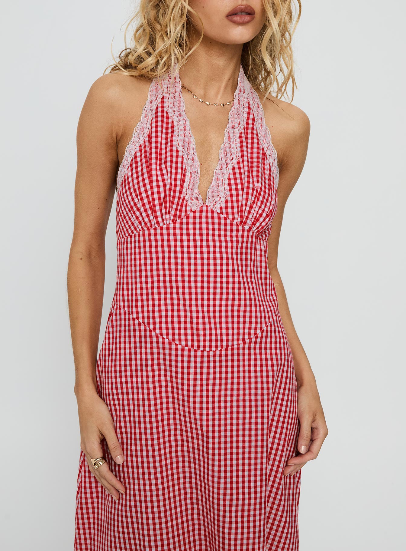 Betsie Halter Lace Maxi Dress Red Gingham-Vipp Girl