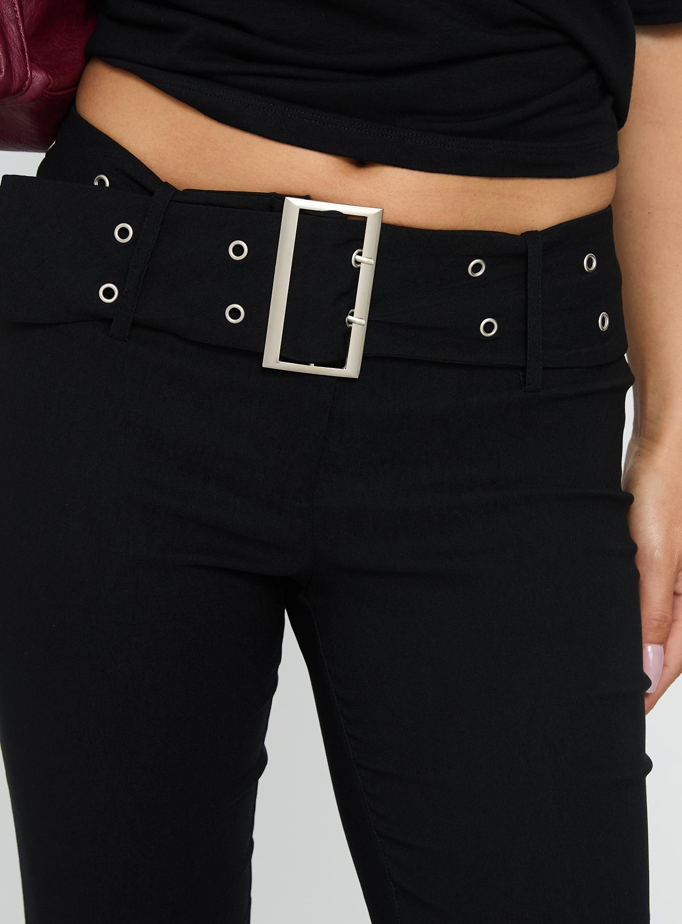 Kortnee Eyelet Detail Flare Leg Pants Black-Vipp Girl