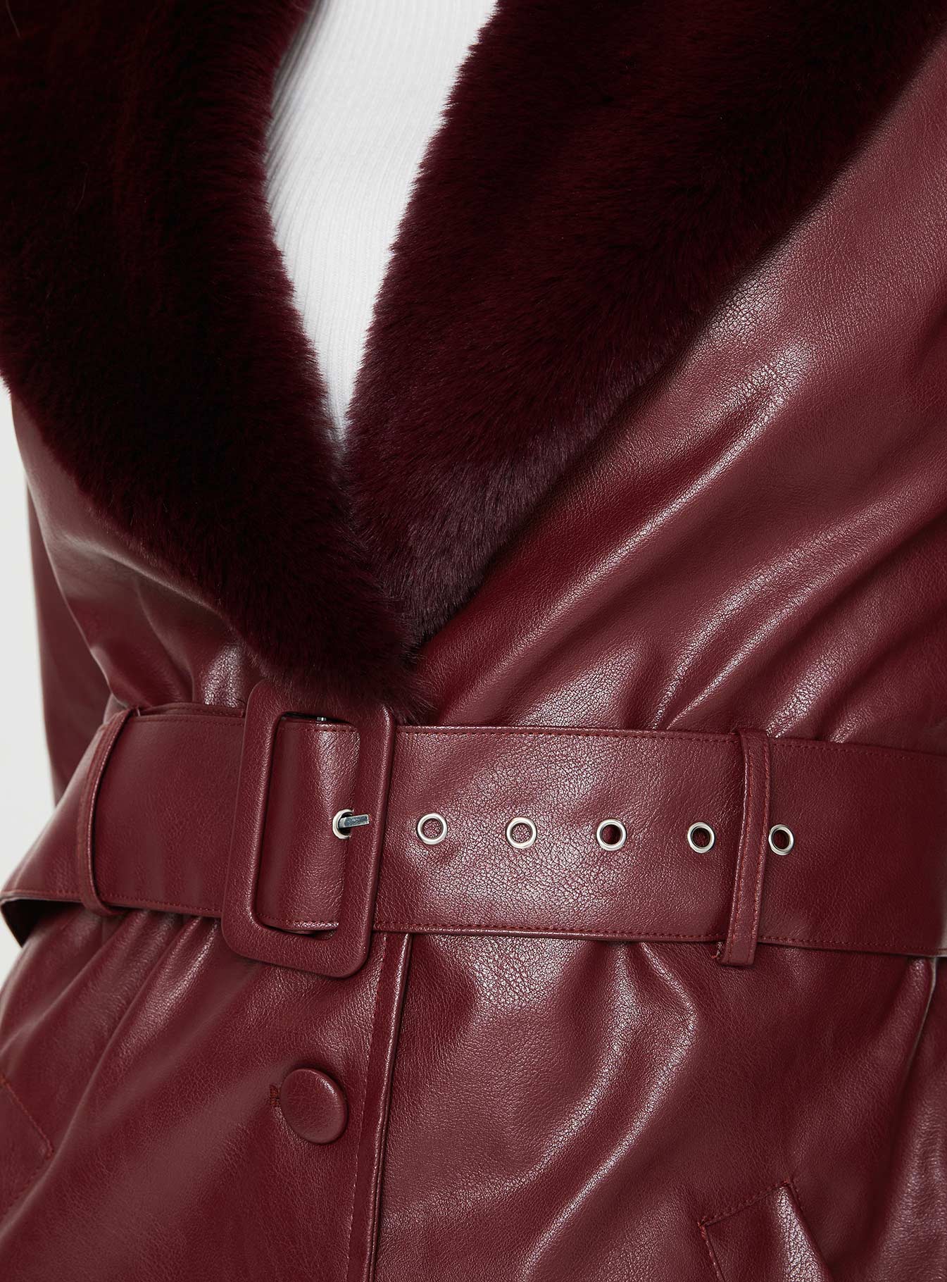 Brooklyn Faux Leather Longline Coat Burgundy-Vipp Girl