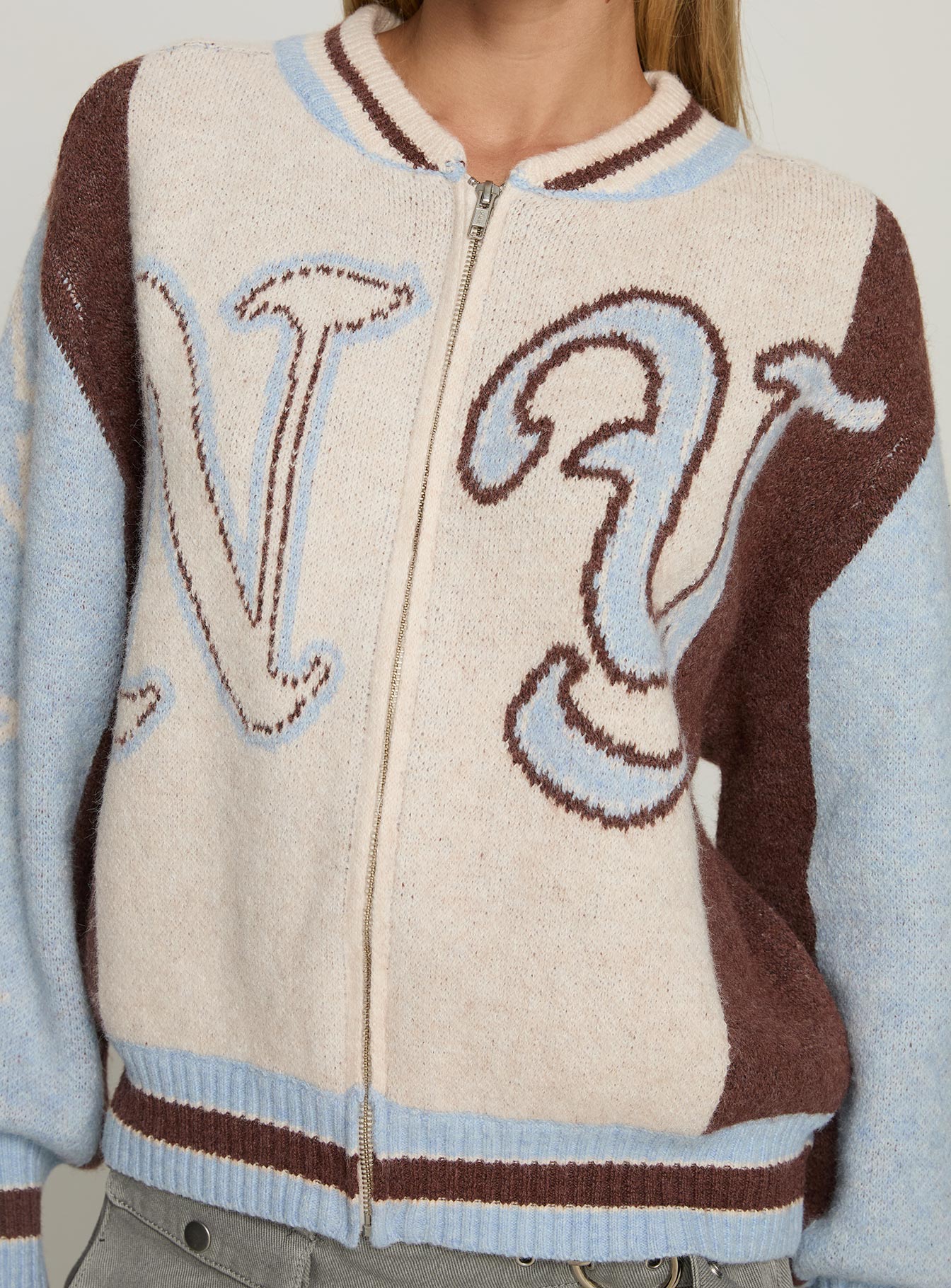 Brandyce Graphic Knit Jacket Blue / Chocolate-Vipp Girl