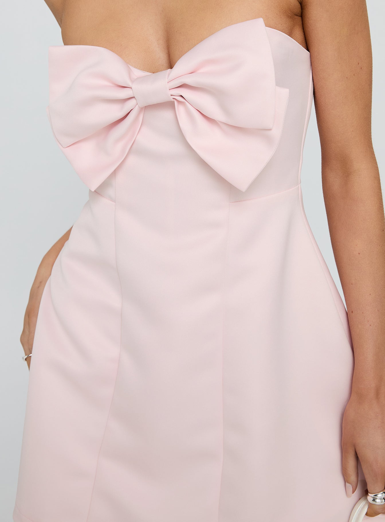 Genevie Strapless Bow Bust Mini Dress Light Pink-Vipp Girl