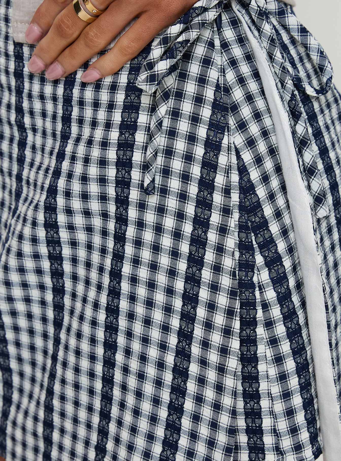 Gulliver Tie Side Mini Skort Navy Gingham-Vipp Girl