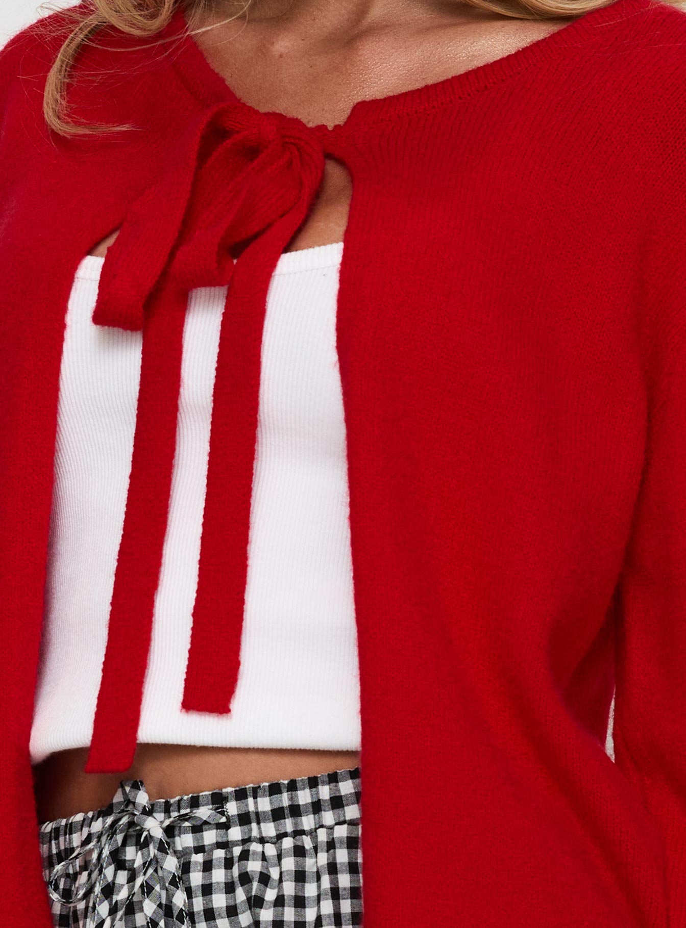 Norine Tie Up Knit Sweater Red-Vipp Girl