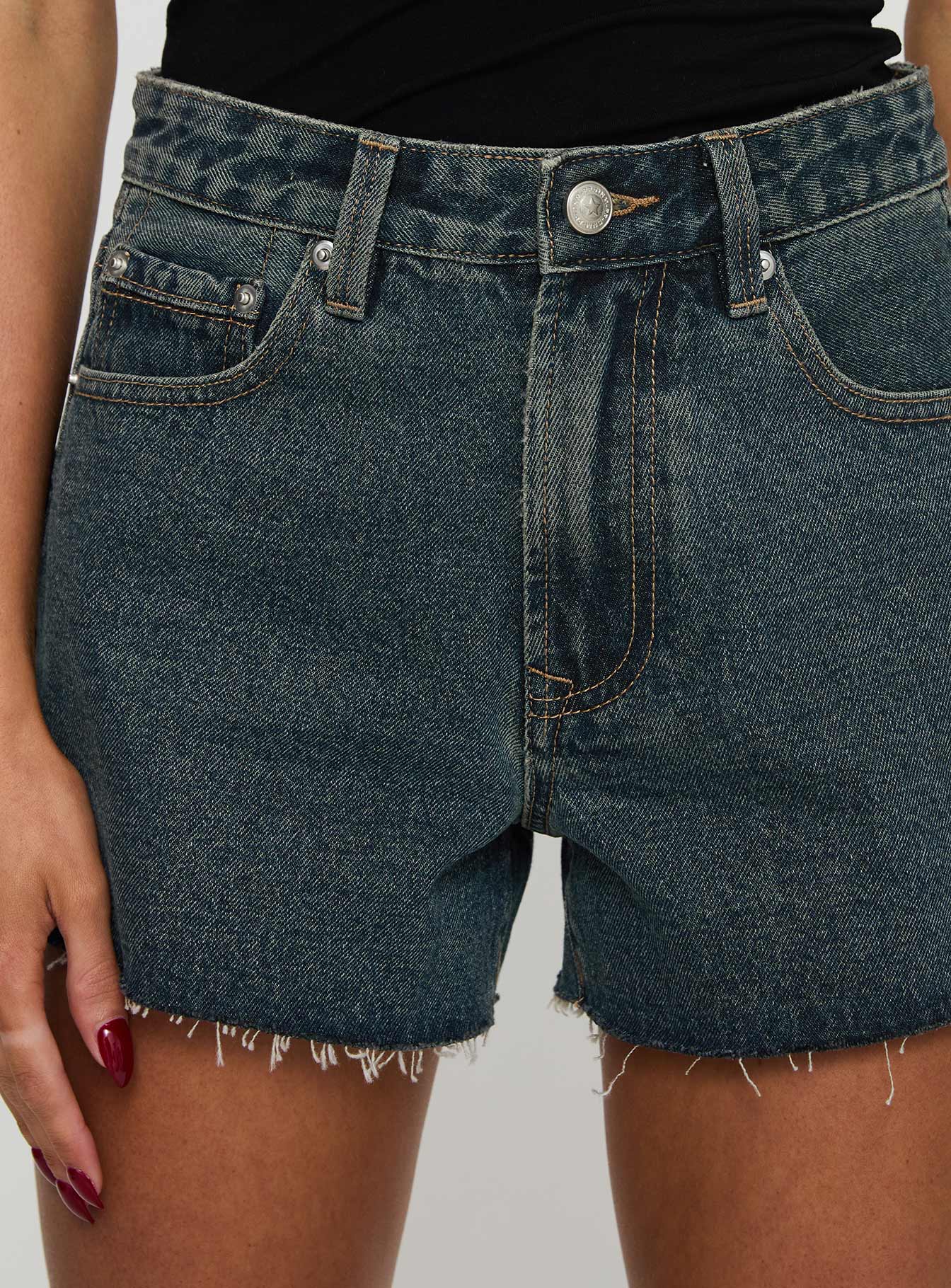 Get It Right Mid Rise Denim Shorts Dark Denim Wash-Vipp Girl