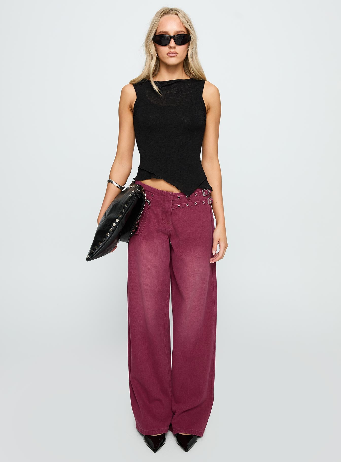 Paltrow Mid Rise Wide Leg Cargo Jeans Washed Burgundy-Vipp Girl