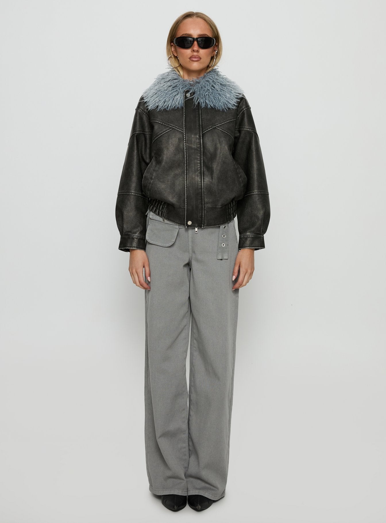 Brittanni Fluffy Collar Jacket Black / Blue-Vipp Girl