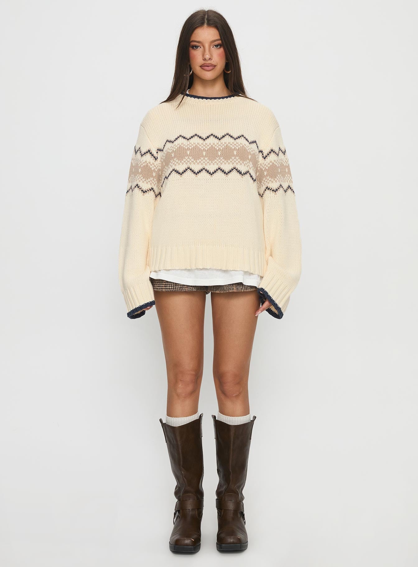 Madalynn Knit Graphic Jumper Beige-Vipp Girl