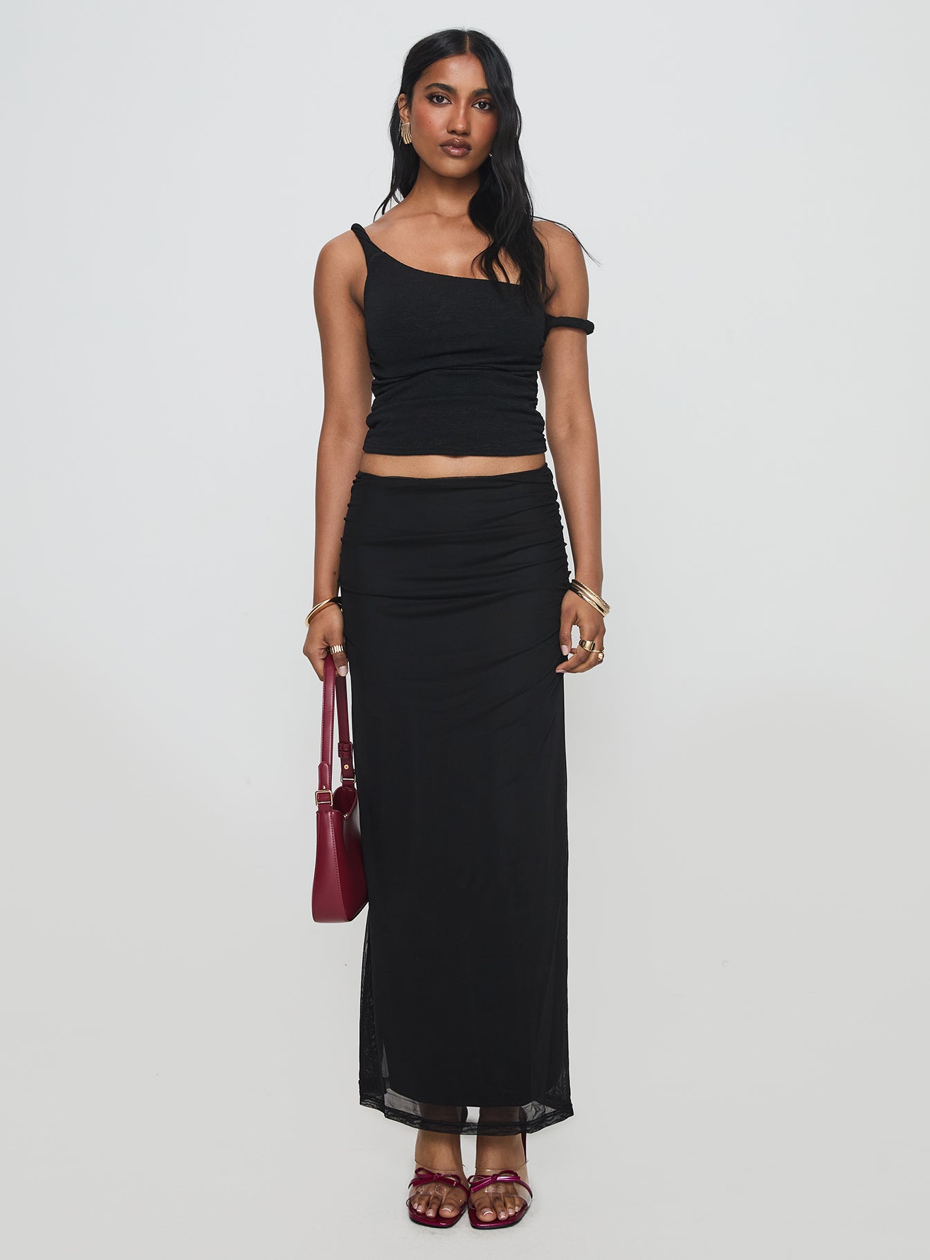 Mastermind Ruched Maxi Skirt Black-Vipp Girl