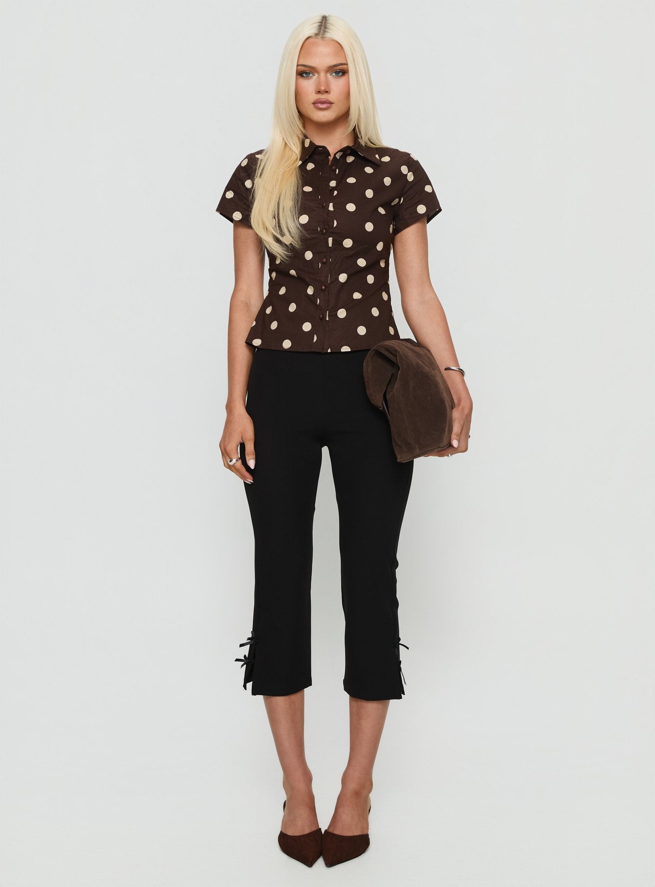 Lift Off Button Up Top Choc / Lemon Polka-Vipp Girl
