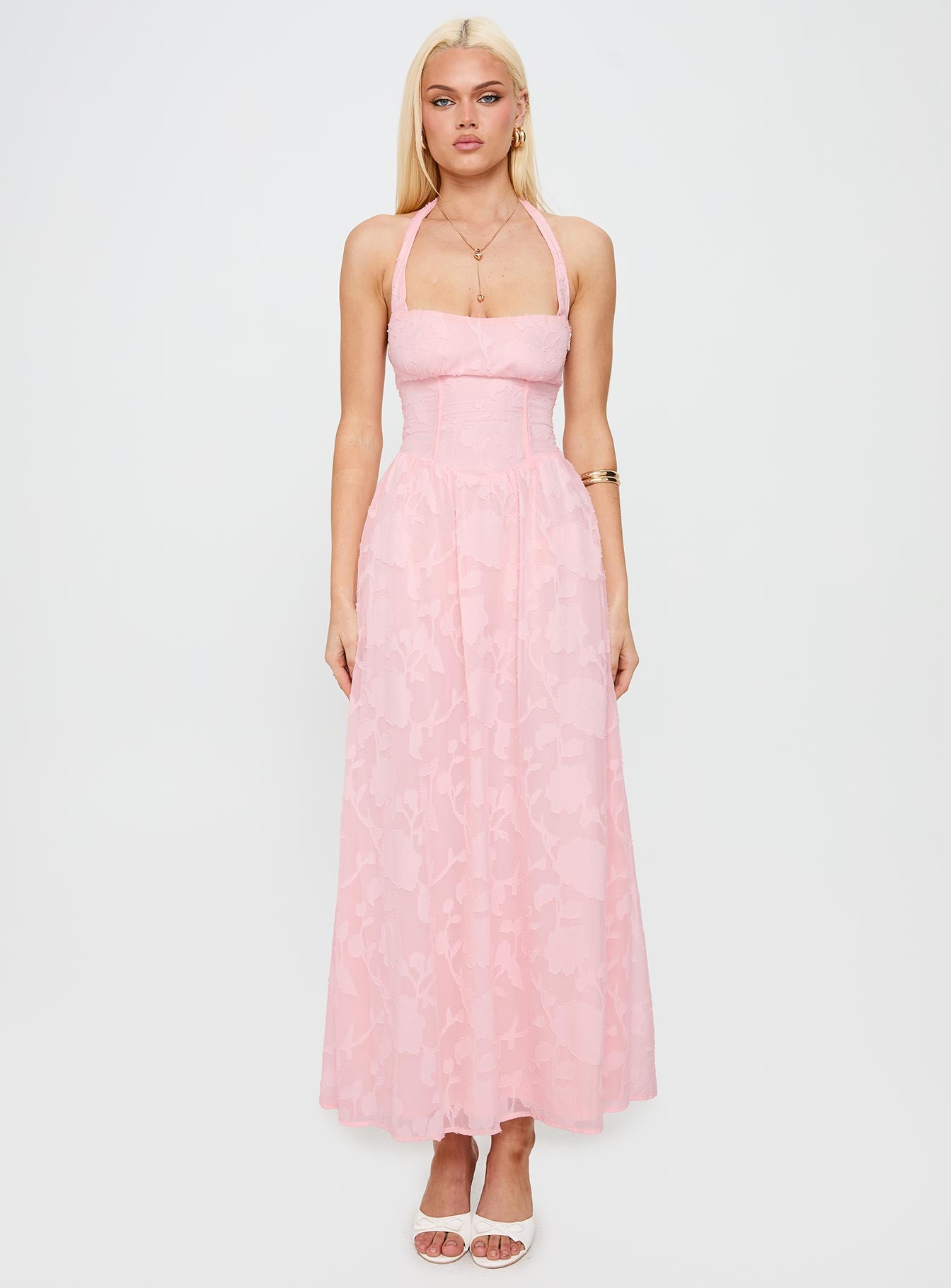 Fransiska Burnout Halter Maxi Dress Pink-Vipp Girl