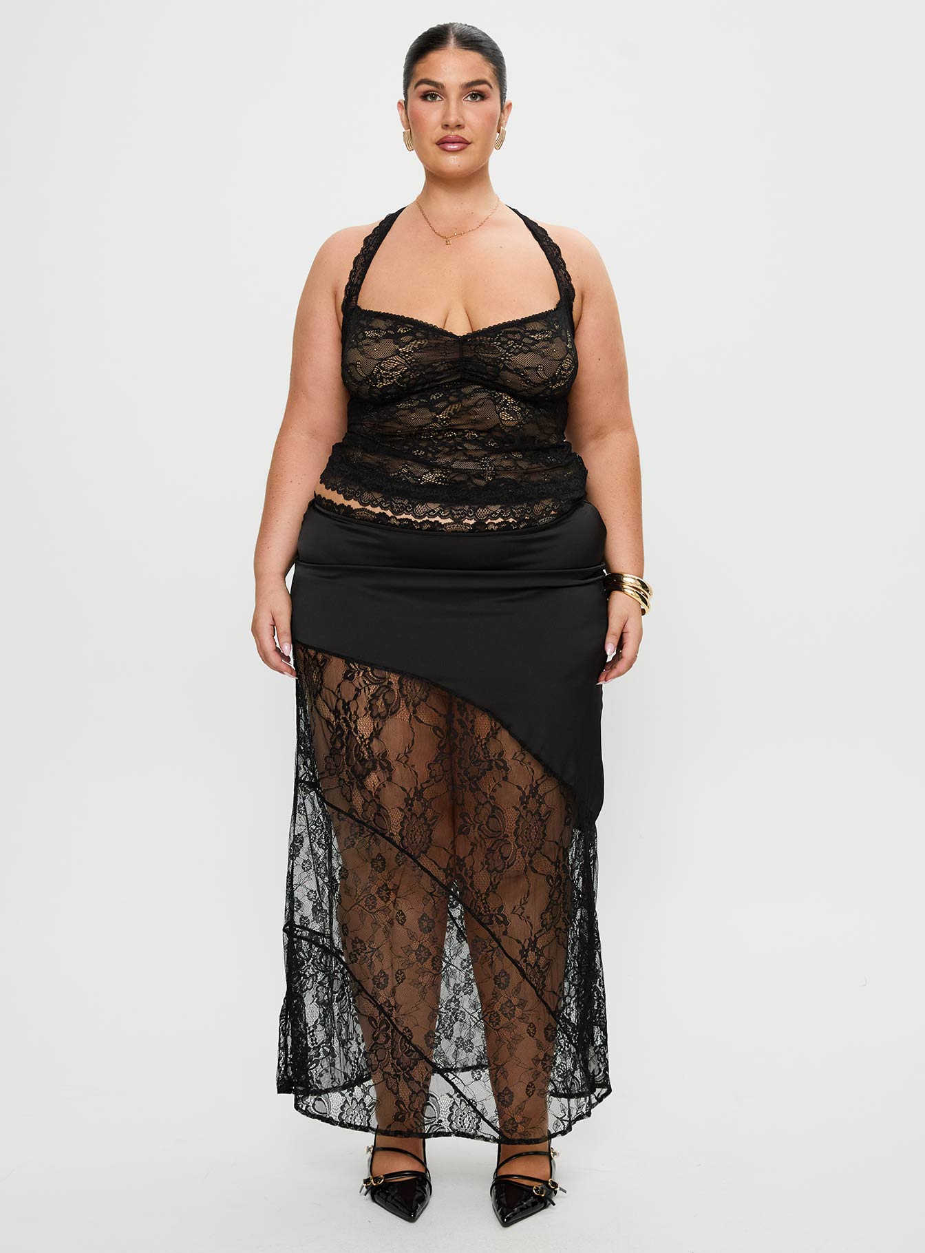 Castelli Lace Maxi Skirt Black Curve-Vipp Girl