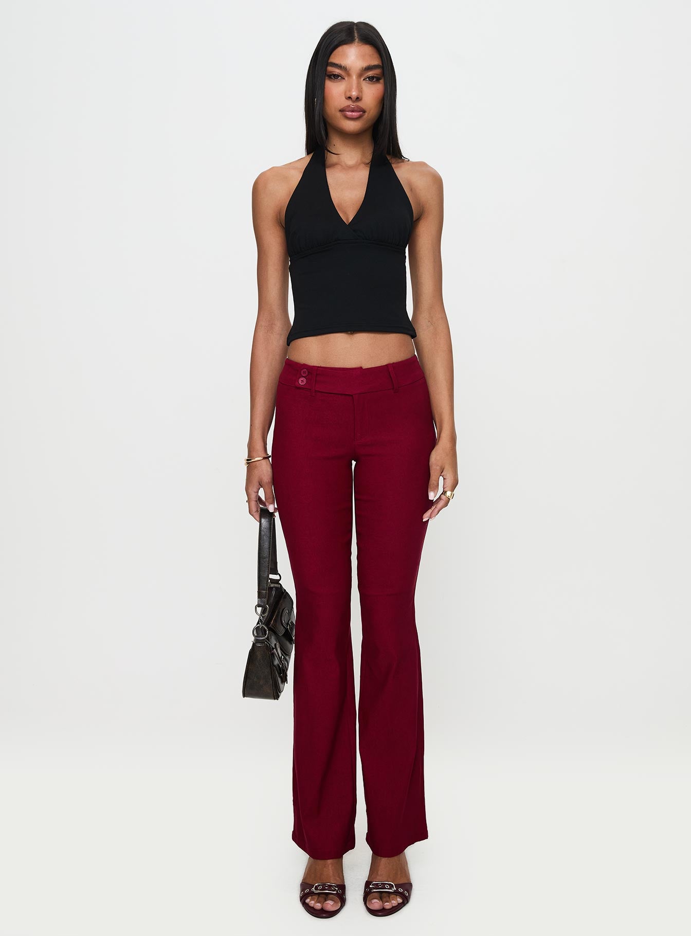 Kinkirk Flared Pants Burgundy-Vipp Girl