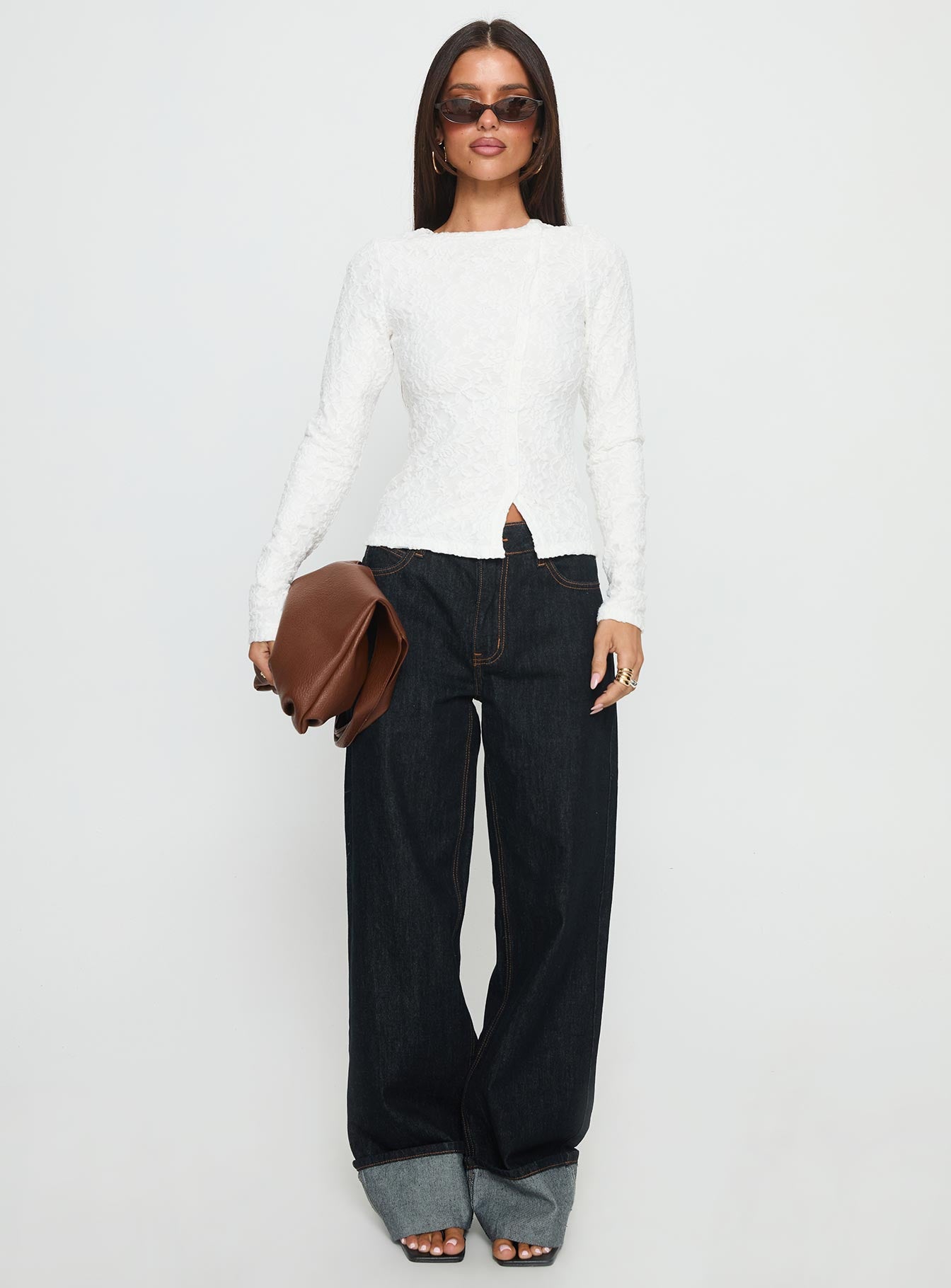 Passoni Long Sleeve Lace Top White-Vipp Girl