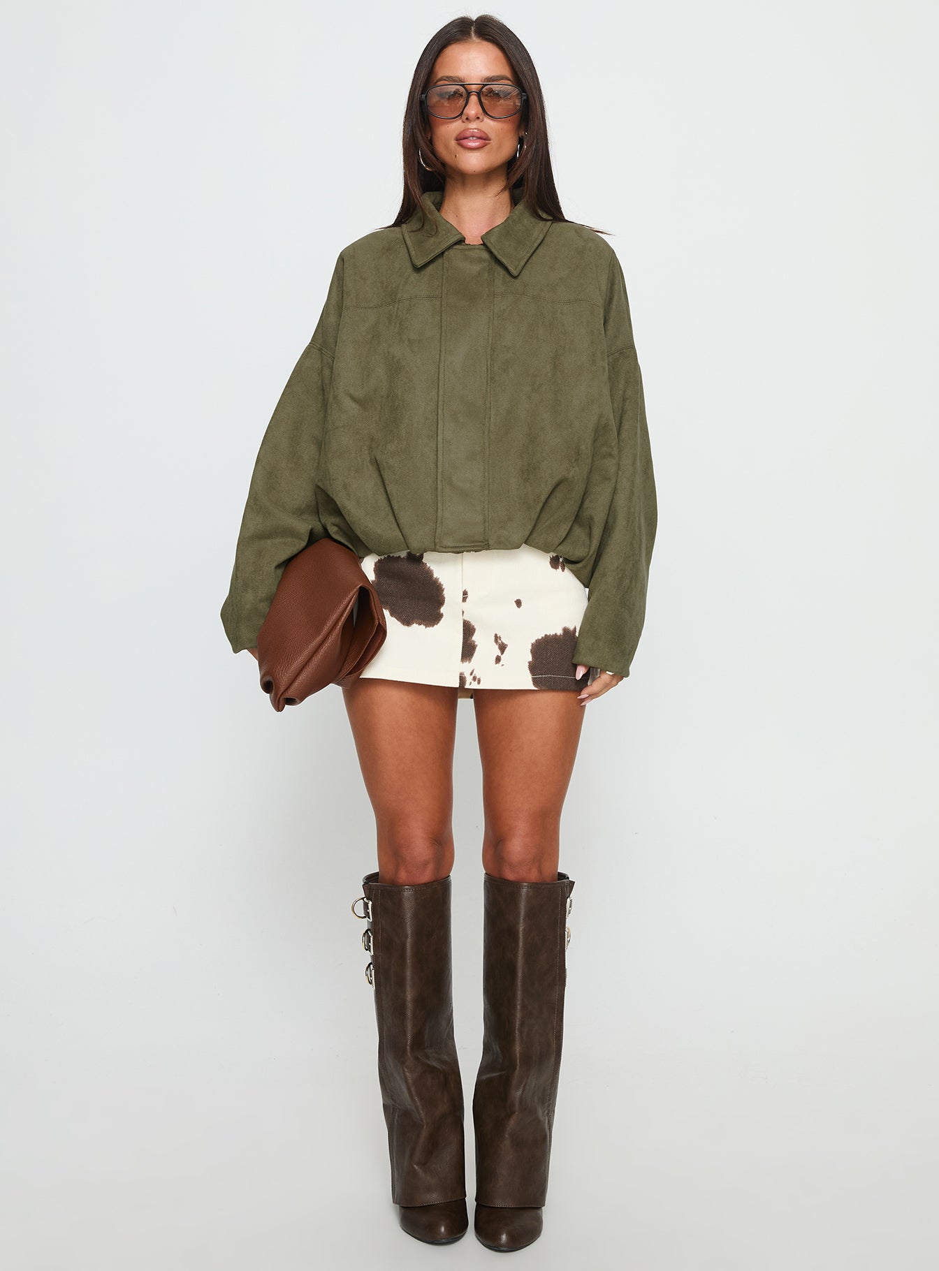 Enlightened Faux Suede Bomber Jacket Khaki-Vipp Girl