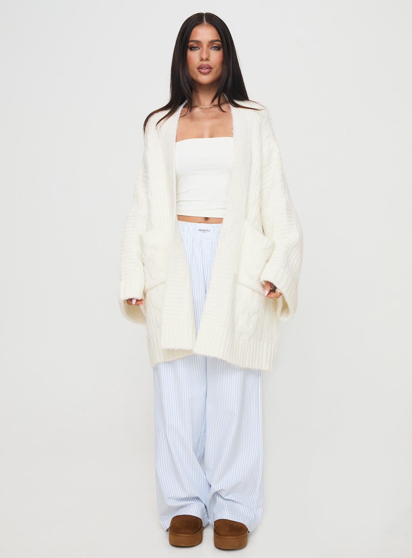 Paisleigh Cable Knit Cardigan Cream-Vipp Girl