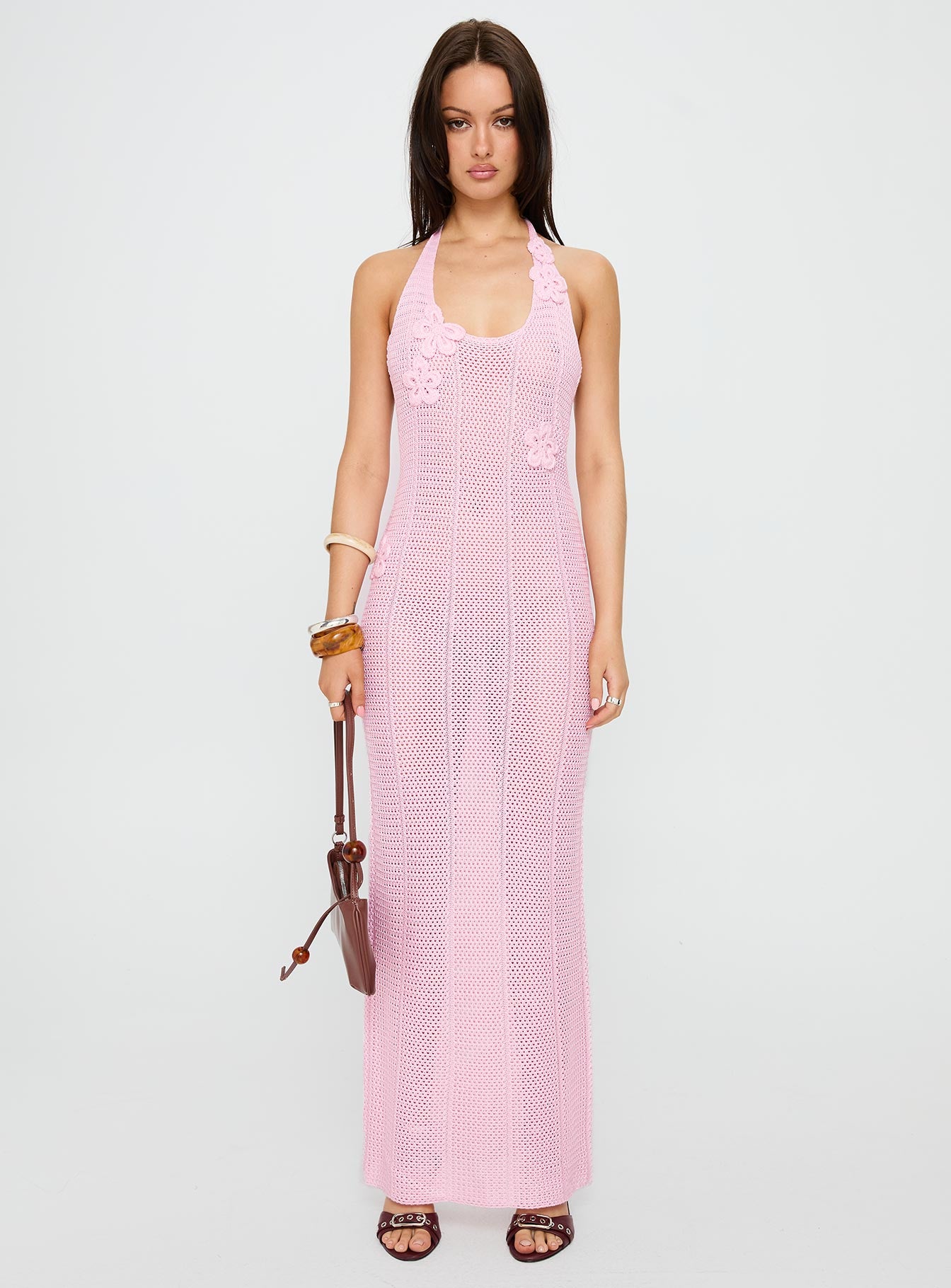 Nalanie Halter Crochet Maxi Dress Pink-Vipp Girl