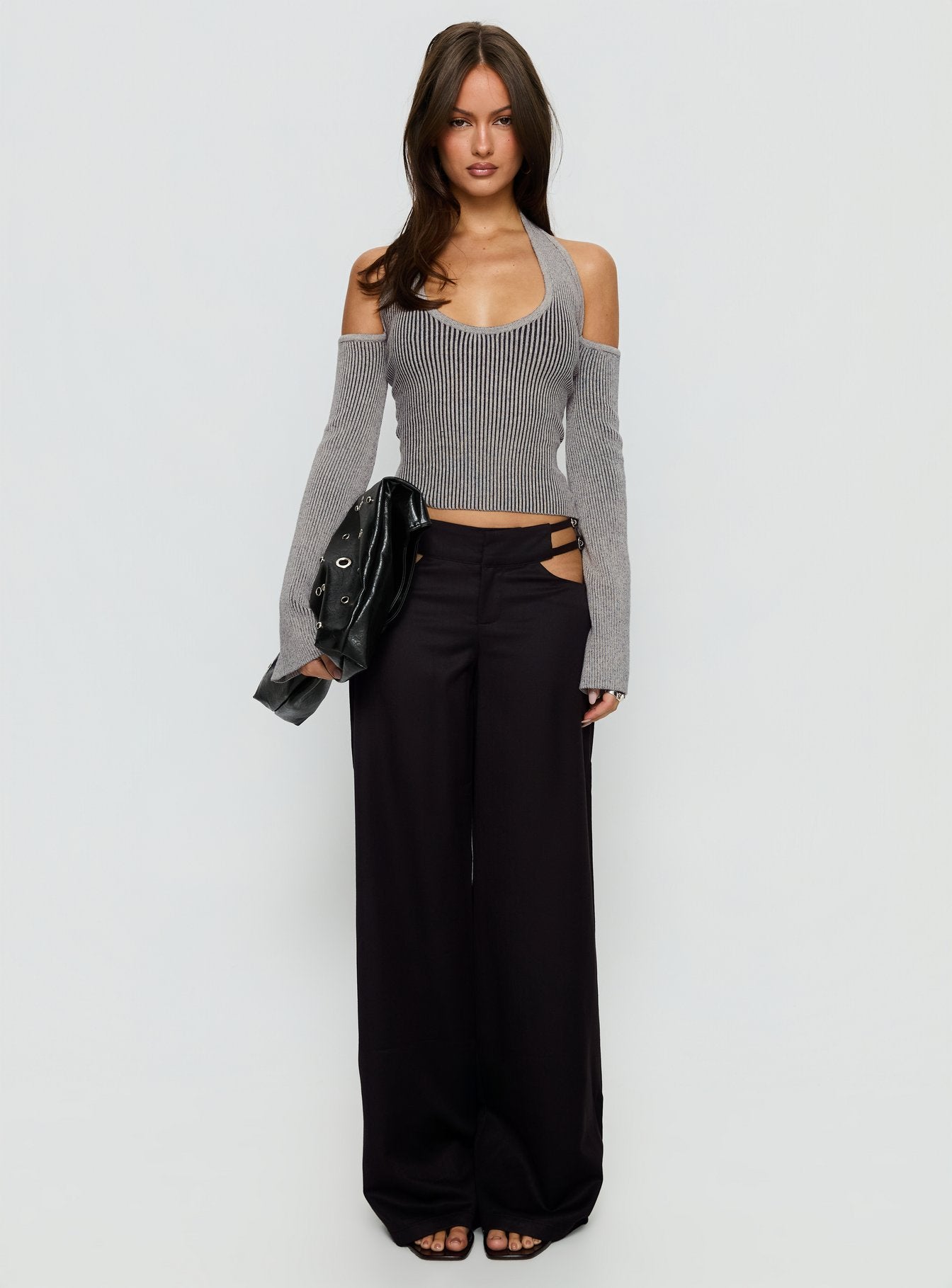 Novelia Halter Long Sleeve Top Black / Grey-Vipp Girl