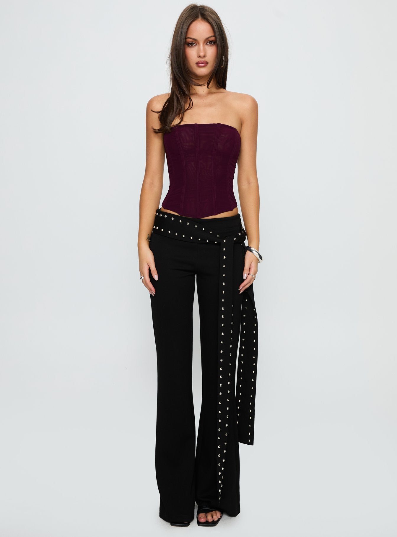 Nikolia Studded Wrap Belt Pants Black-Vipp Girl