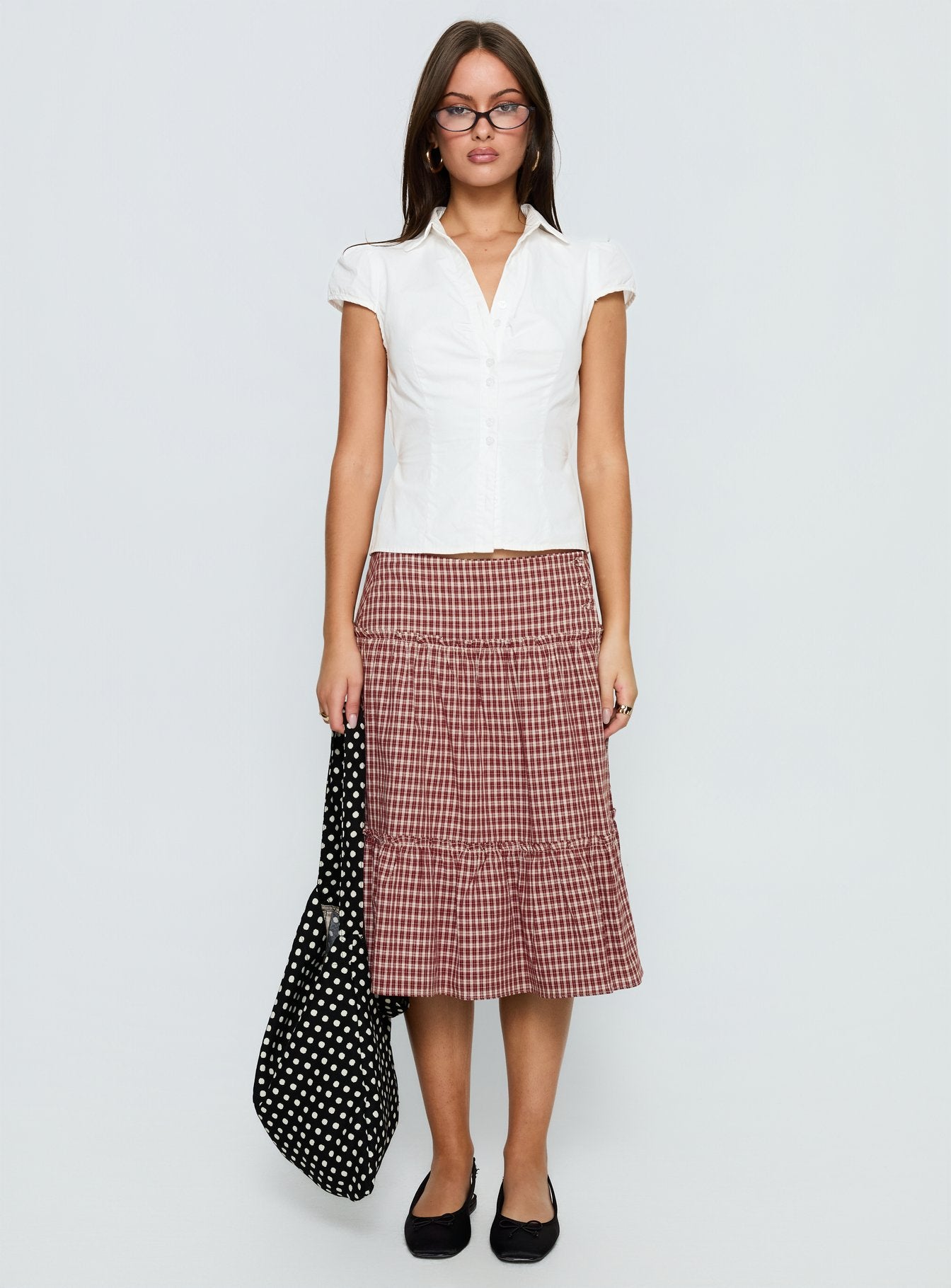 Cascades Low Rise Midi Skirt Red Check-Vipp Girl