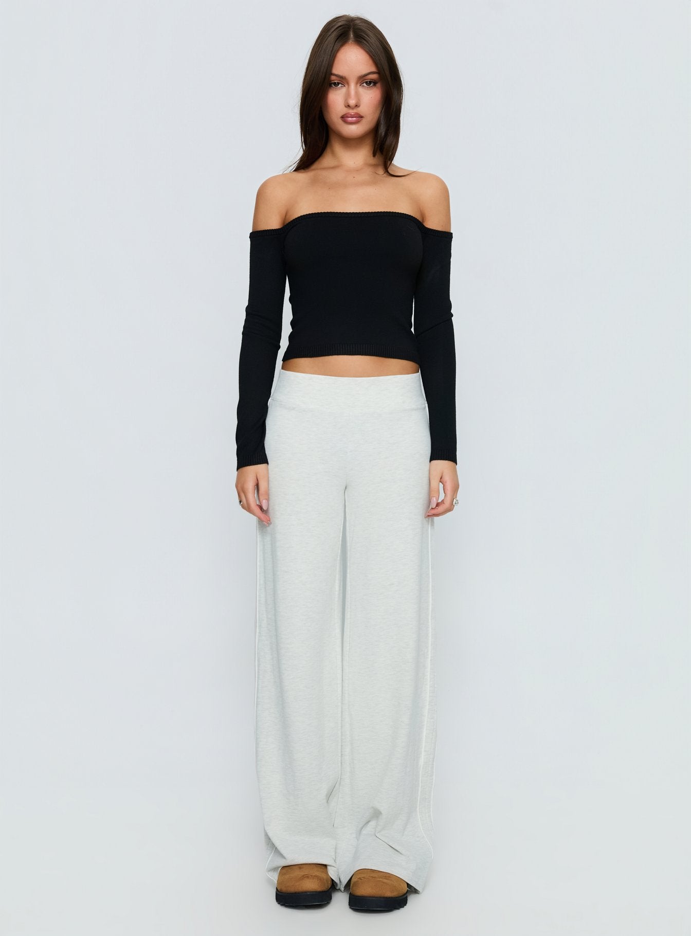 Ellaina Off Shoulder Long Sleeve Top Black-Vipp Girl