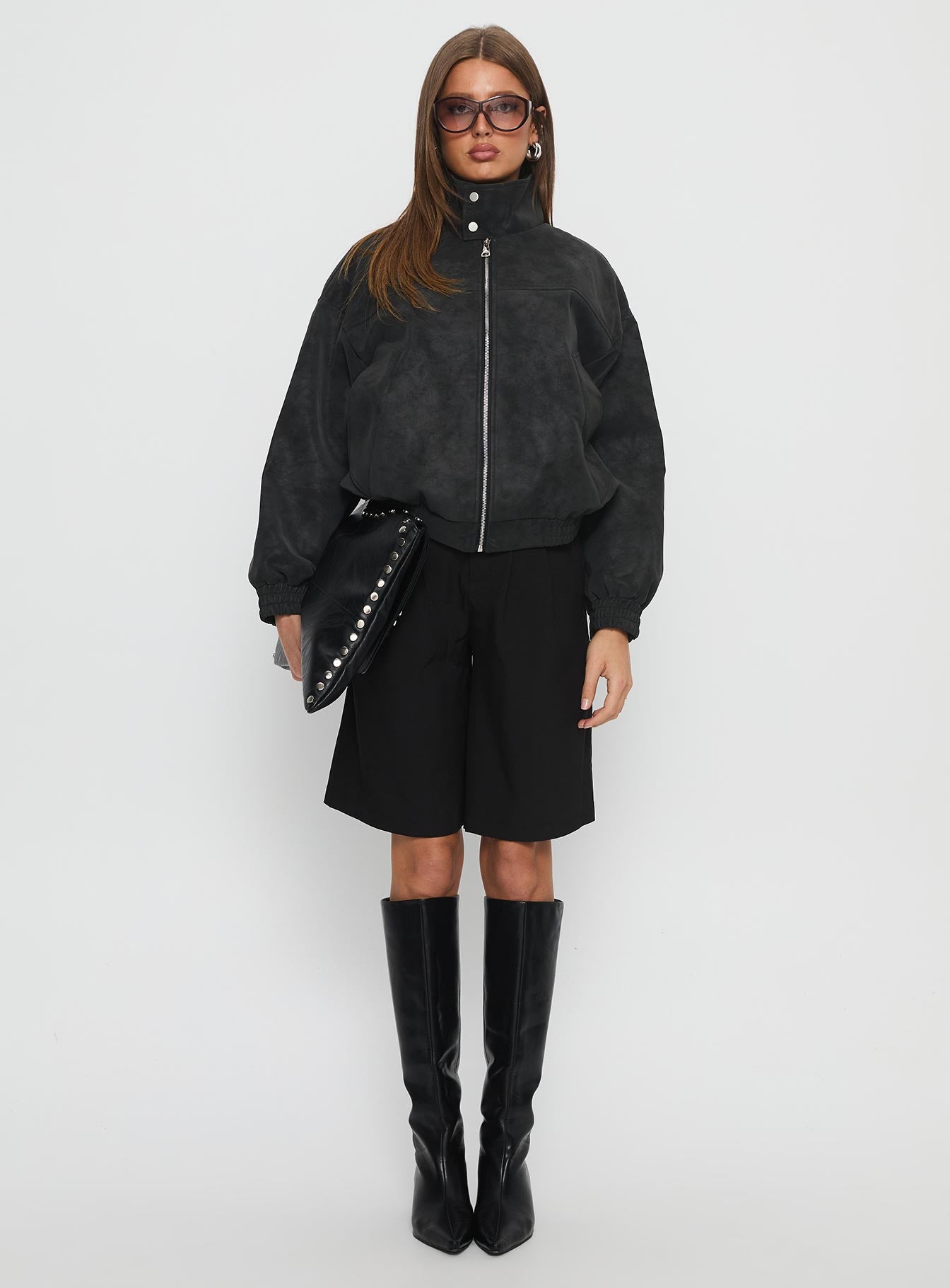 Ellissa Faux Suede Bomber Jacket Black-Vipp Girl