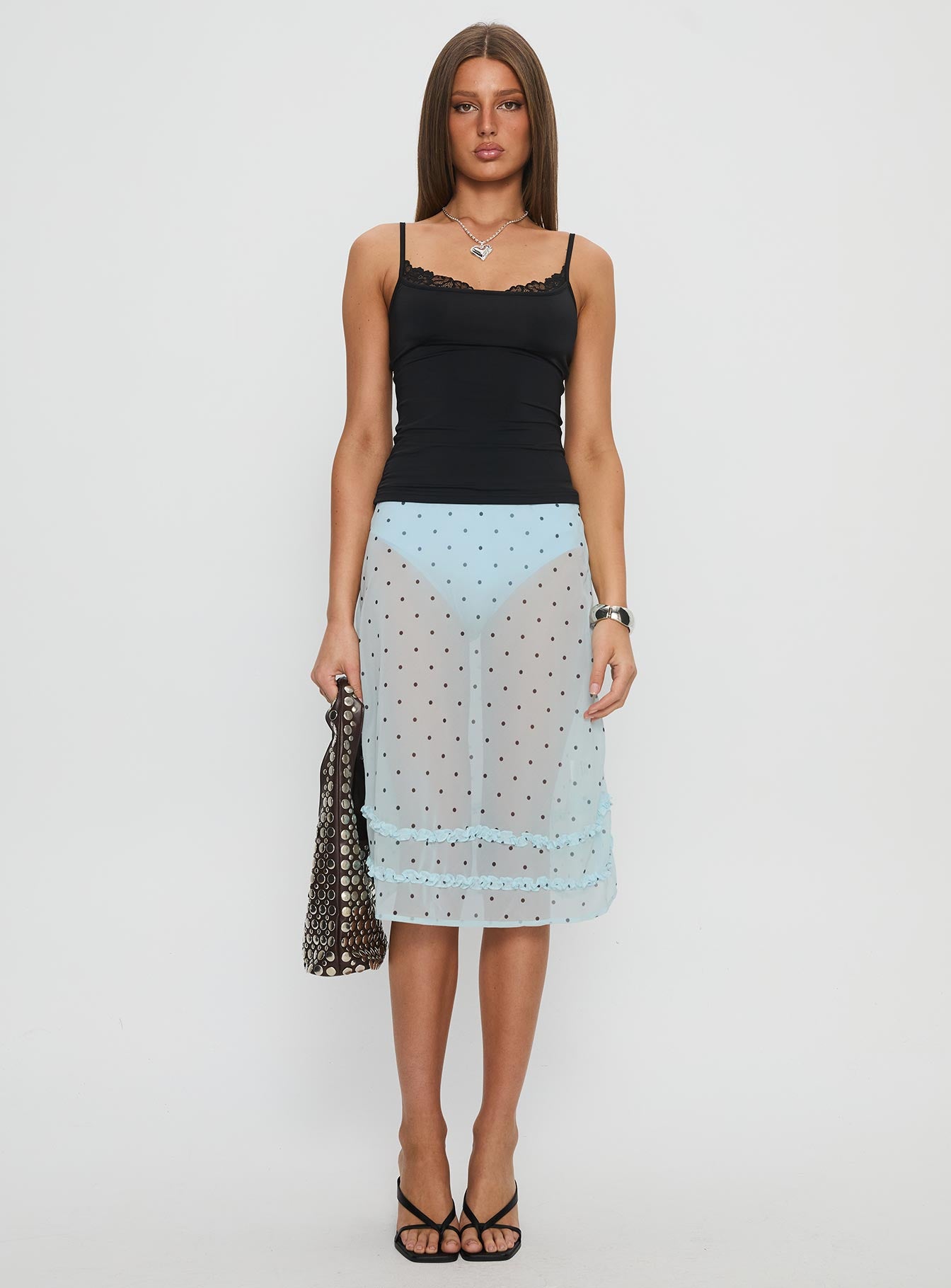 Lyza Sheer Midi Skirt Blue Polka-Vipp Girl